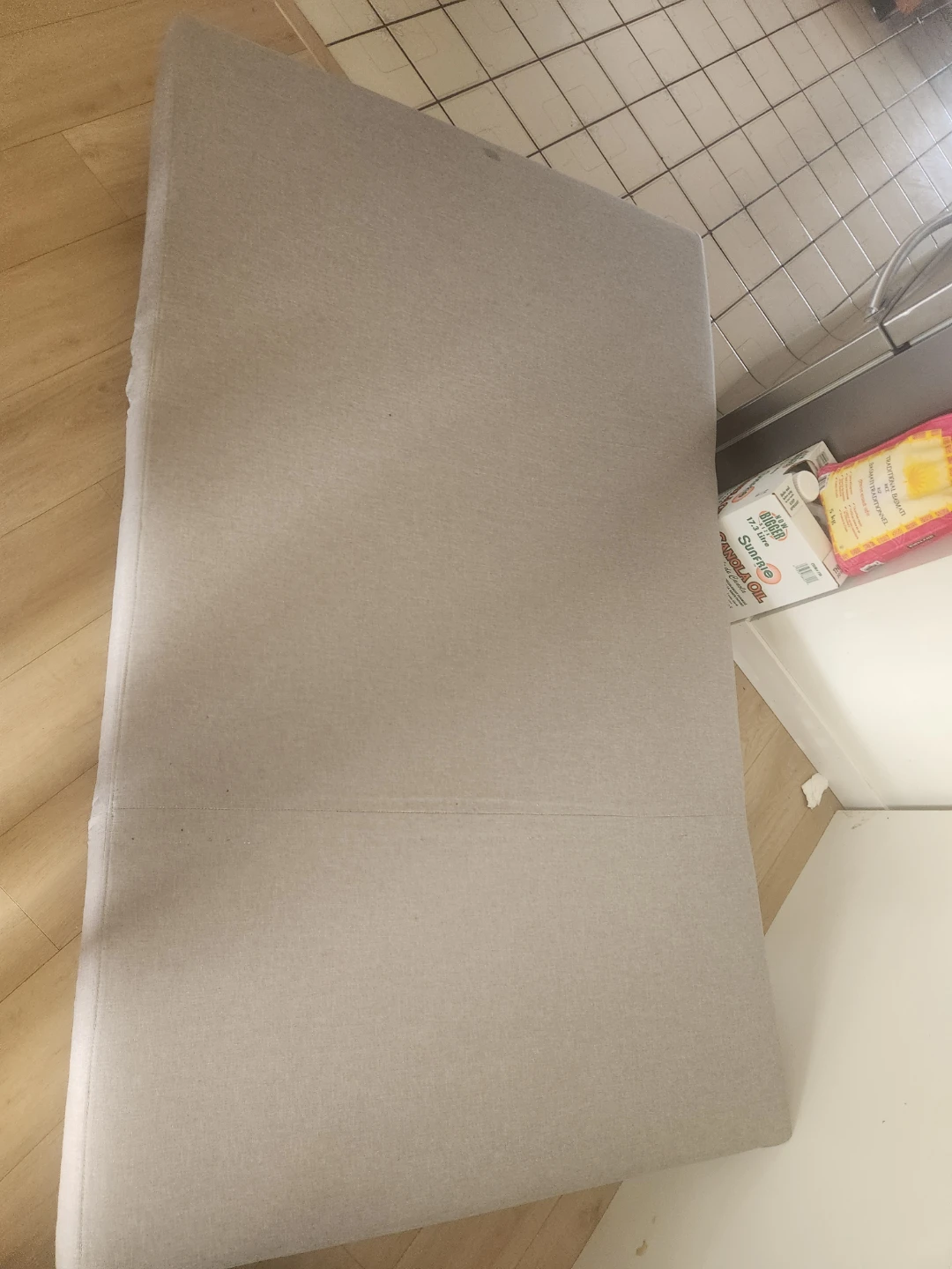 Beige Futon Couch with Pillows - photo 5