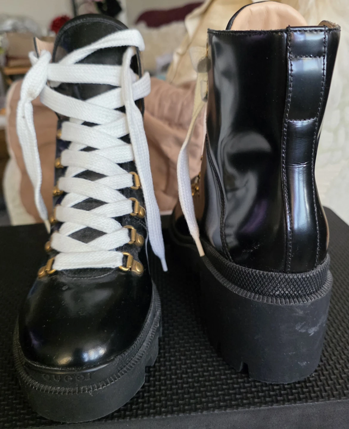 Gucci Black Patent Leather Hiking Boots