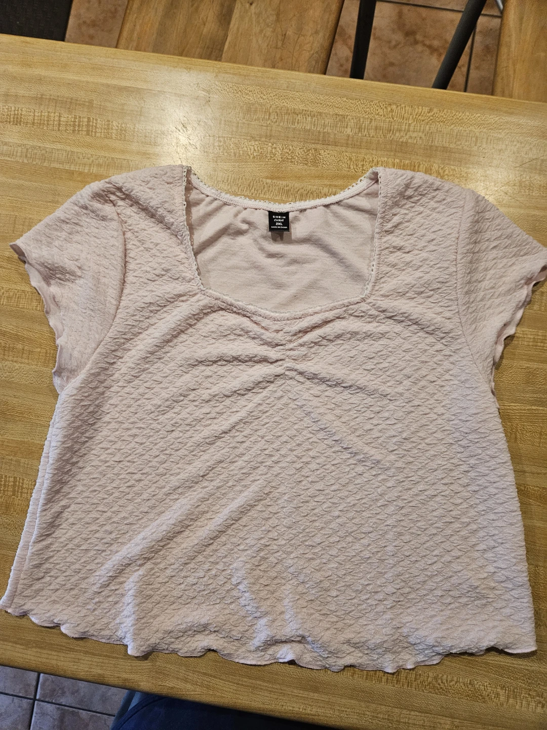SHEIN Curve Pink Textured Square Neck Top