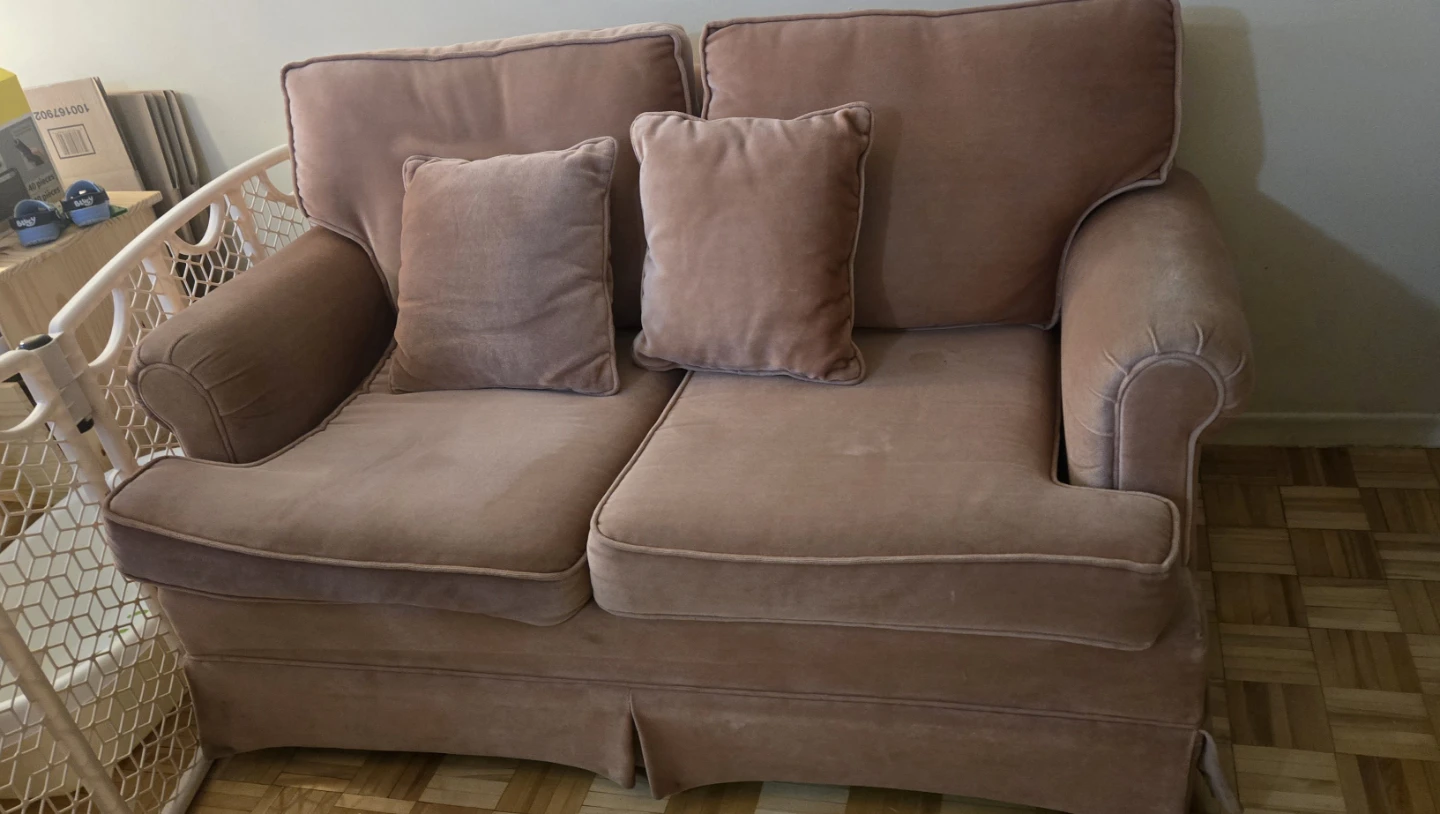 Pink Loveseat Sofa with Pillows and 3 seater sofa