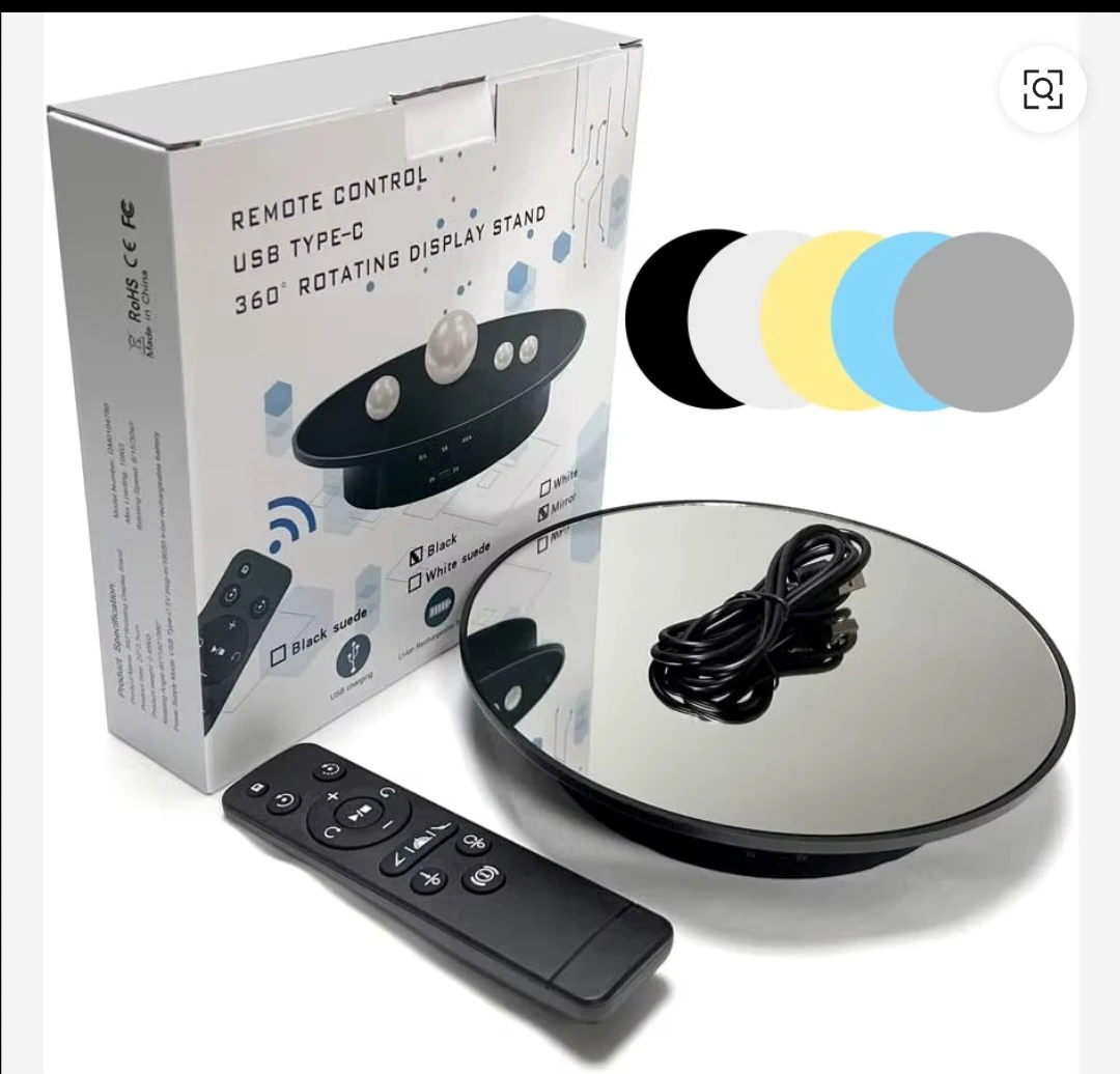 Remote Control 360° Rotating Display Stand with Mirror Top