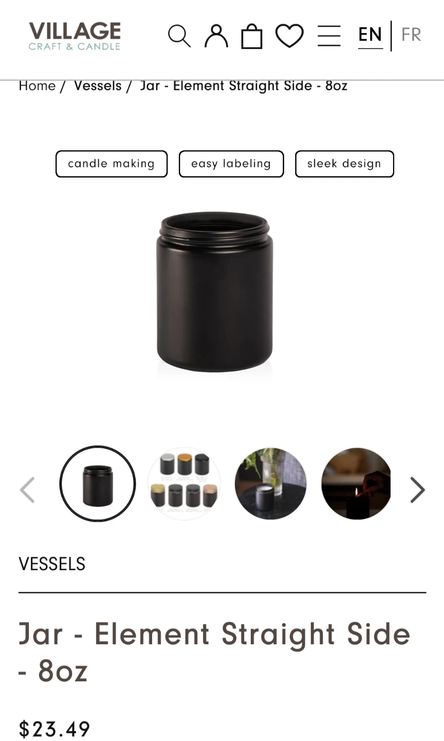 Candle Jar (12) Matte Black - Element Straight Side 8oz