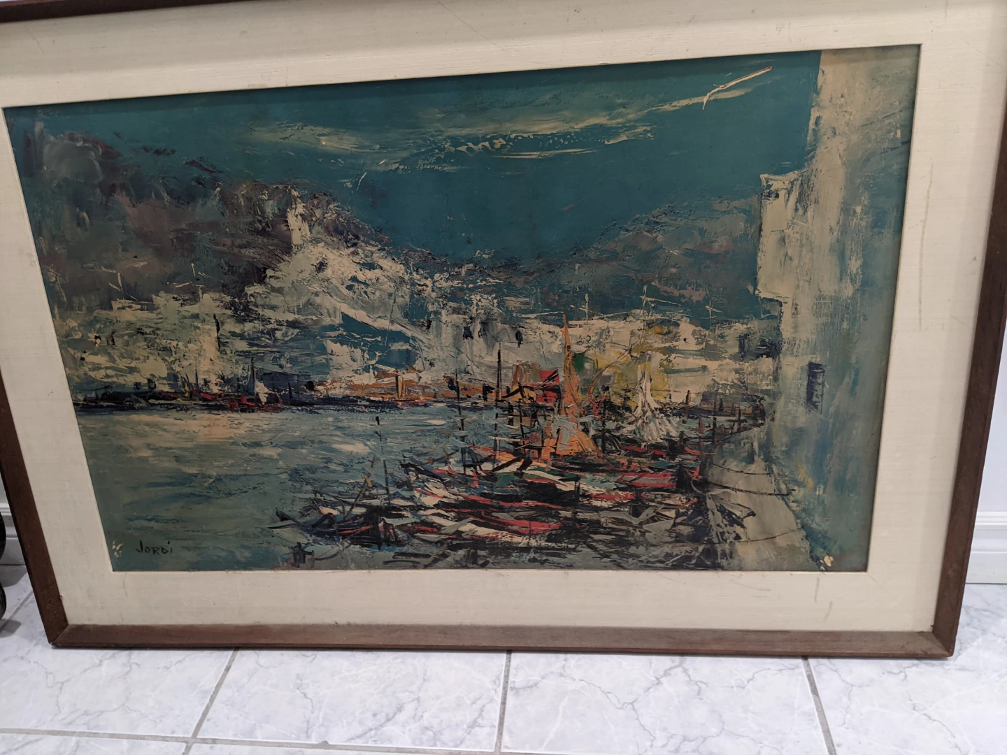 Framed Painting of Harbour Scene by Jordi