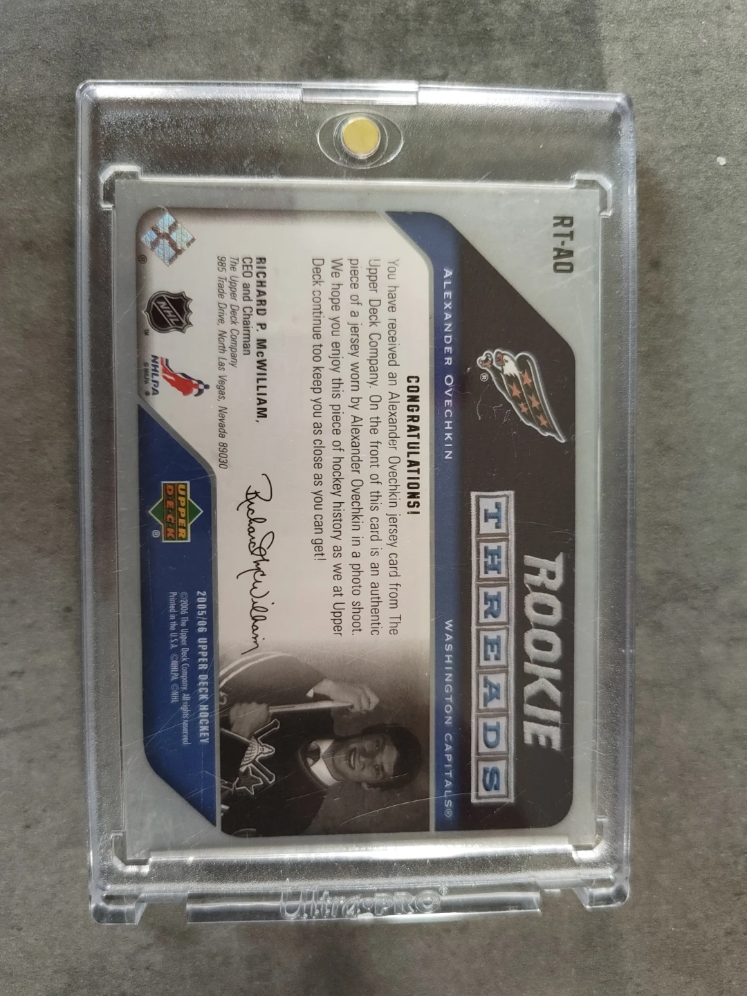 Upper Deck Rookie Threads Alexander Ovechkin Jersey Card - photo 2