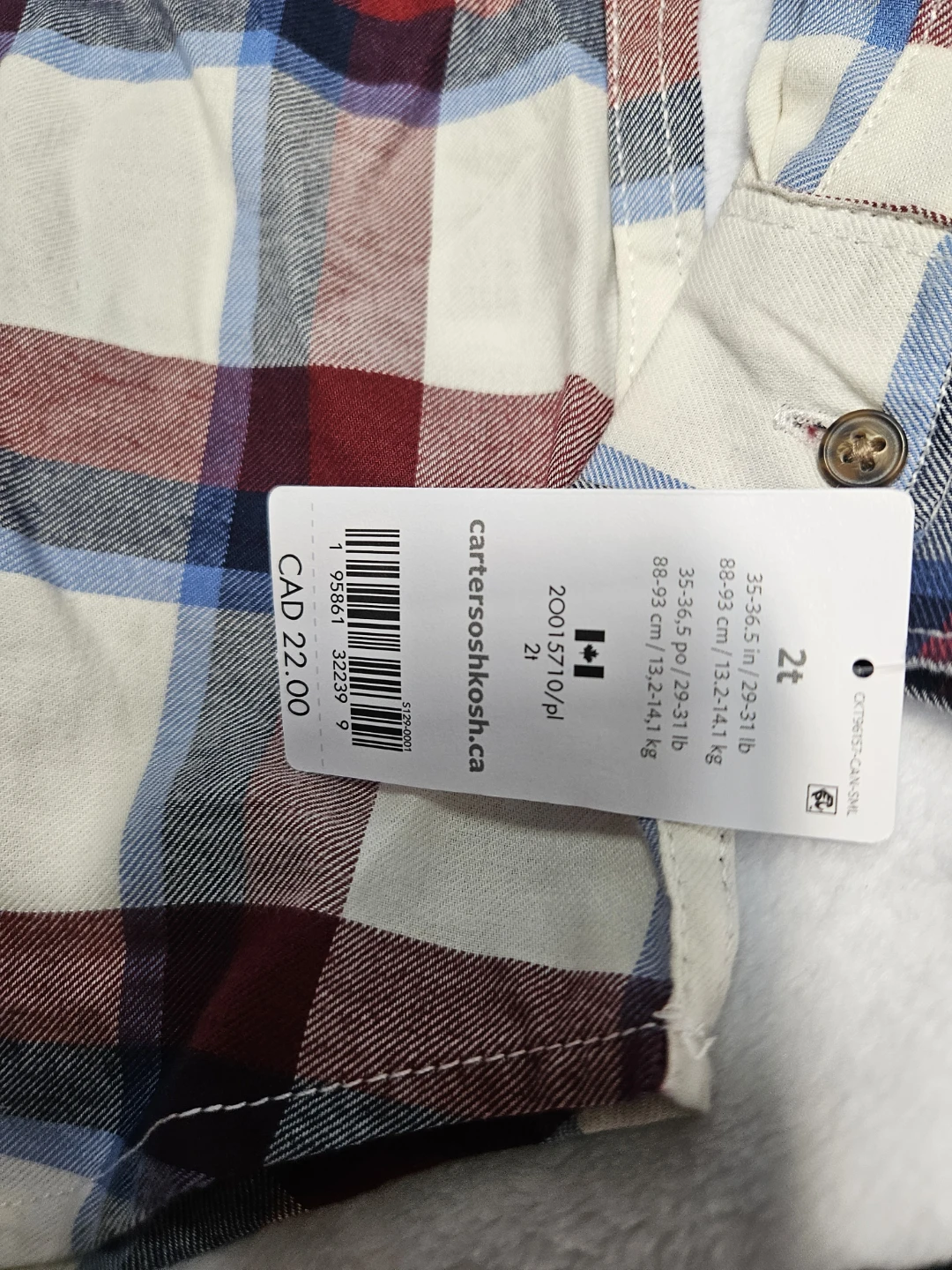 Carter's Plaid Hooded Shirt 2T - photo 2