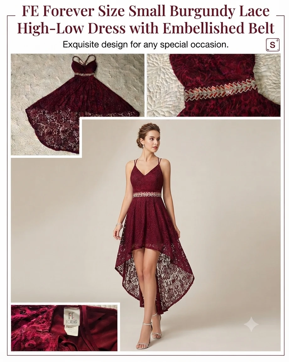FE Forever Burgundy Lace High-Low Dress