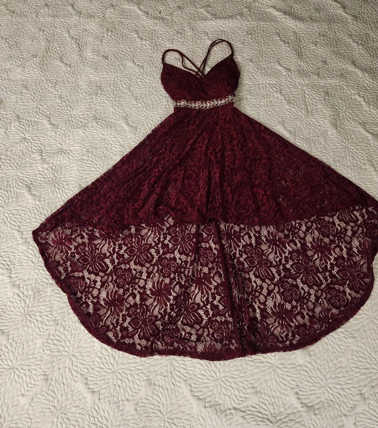 FE Forever Burgundy Lace High-Low Dress - photo 2
