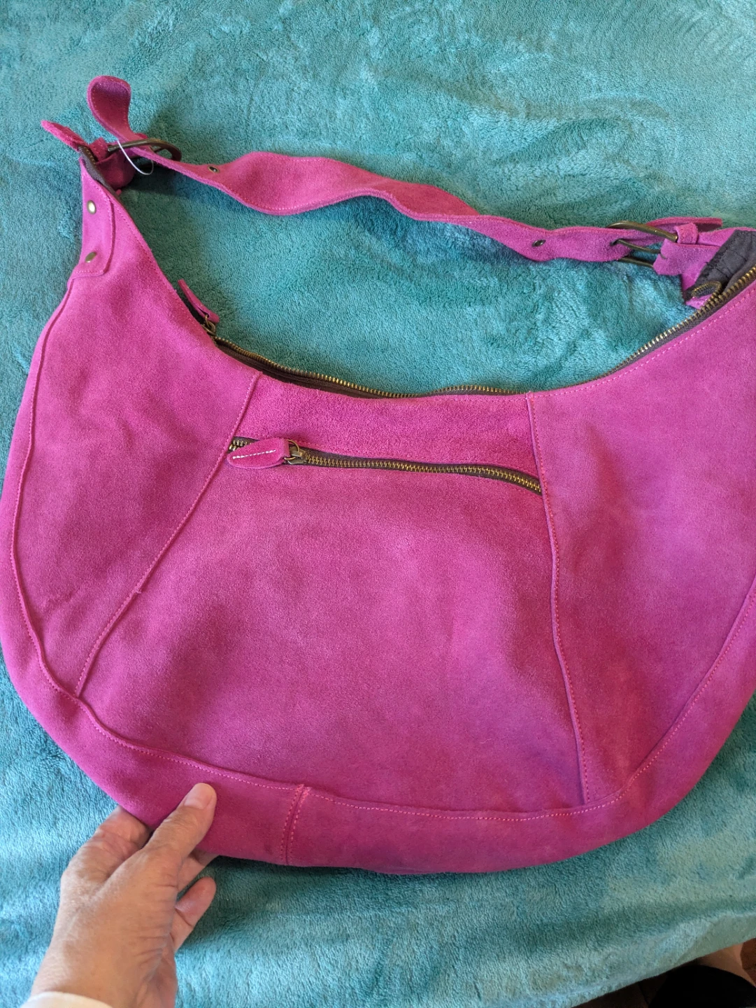 Fuchsia Suede Hobo Bag with Embellishment - photo 3