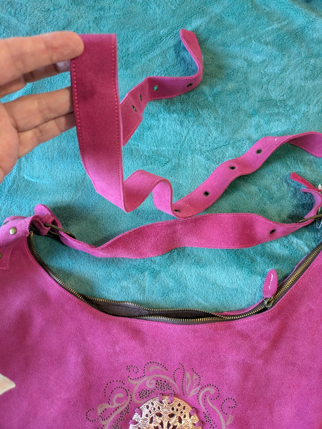 Fuchsia Suede Hobo Bag with Embellishment - photo 4