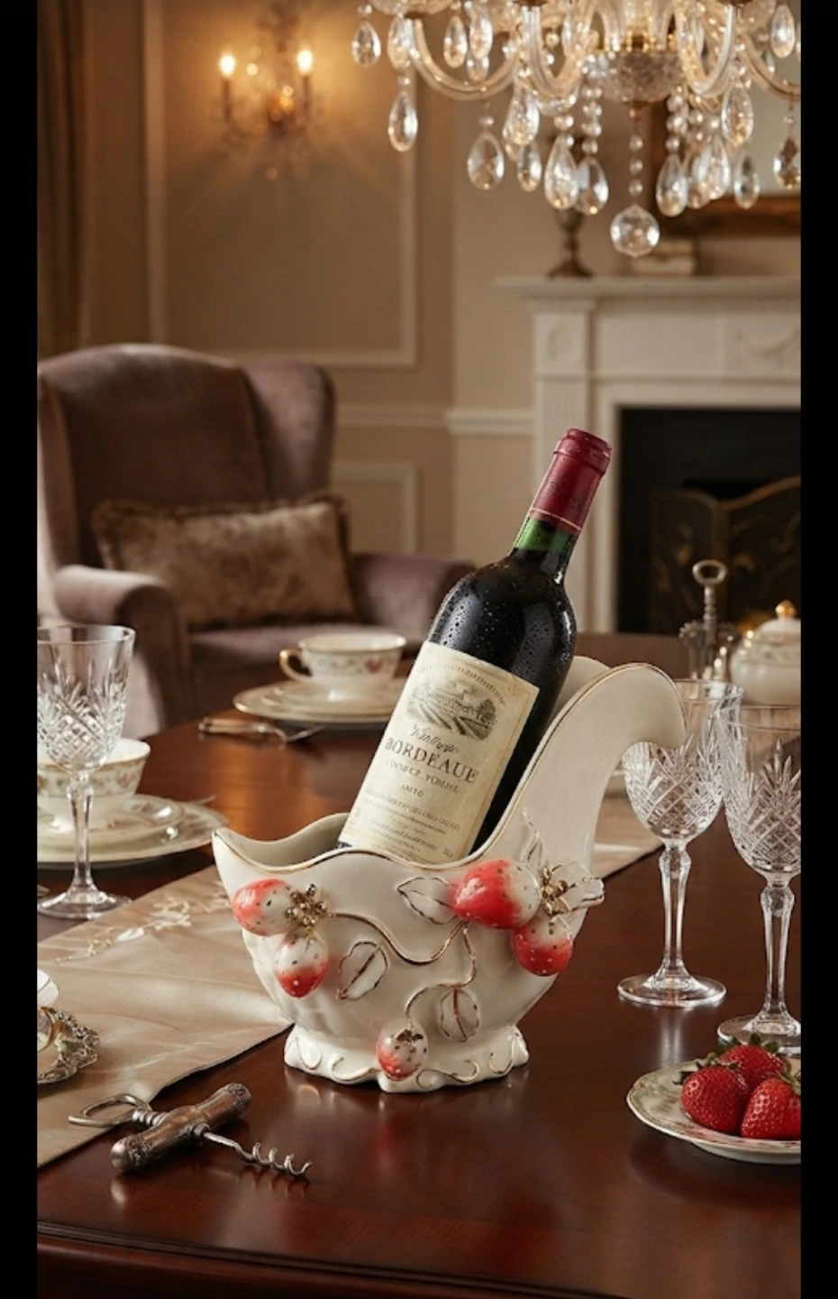 Ceramic Strawberry Wine Bottle Holder