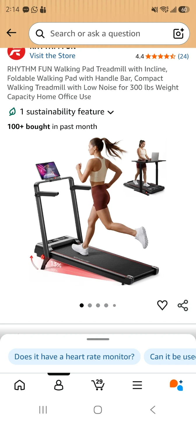 Walking Pad Treadmill with Handle Bar