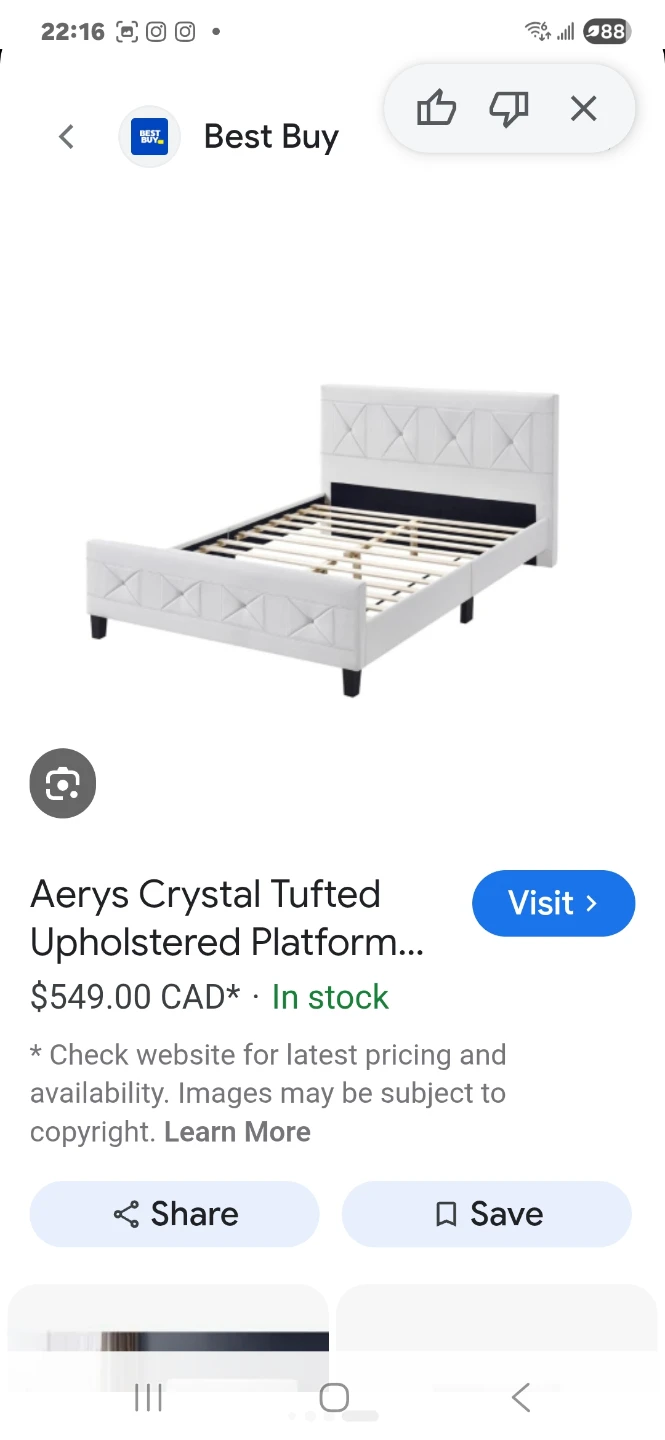 Aerys Crystal Tufted Upholstered Platform Queen Bed