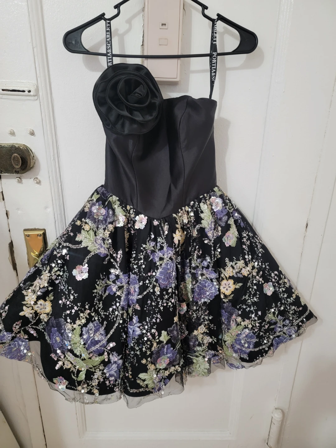 Black Floral Sequin Party Dress