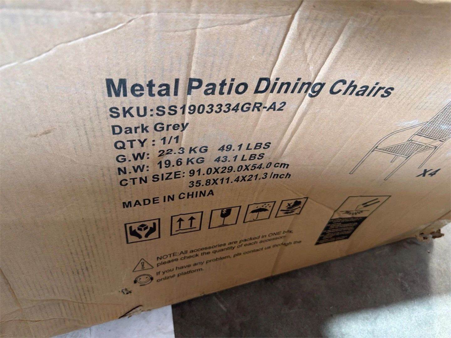 Set of 4 Metal Patio Dining Chairs - Dark Grey - photo 5