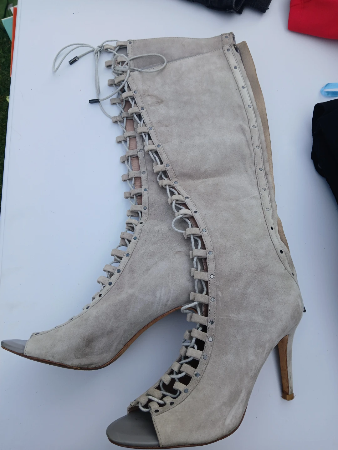 Joie Suede Lace-Up Peep-Toe Heeled Boots Size 37.5