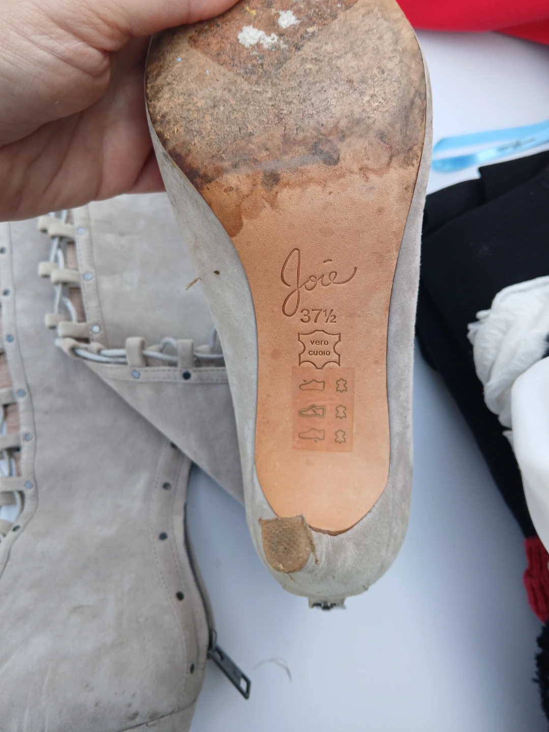 Joie Suede Lace-Up Peep-Toe Heeled Boots Size 37.5 - photo 3