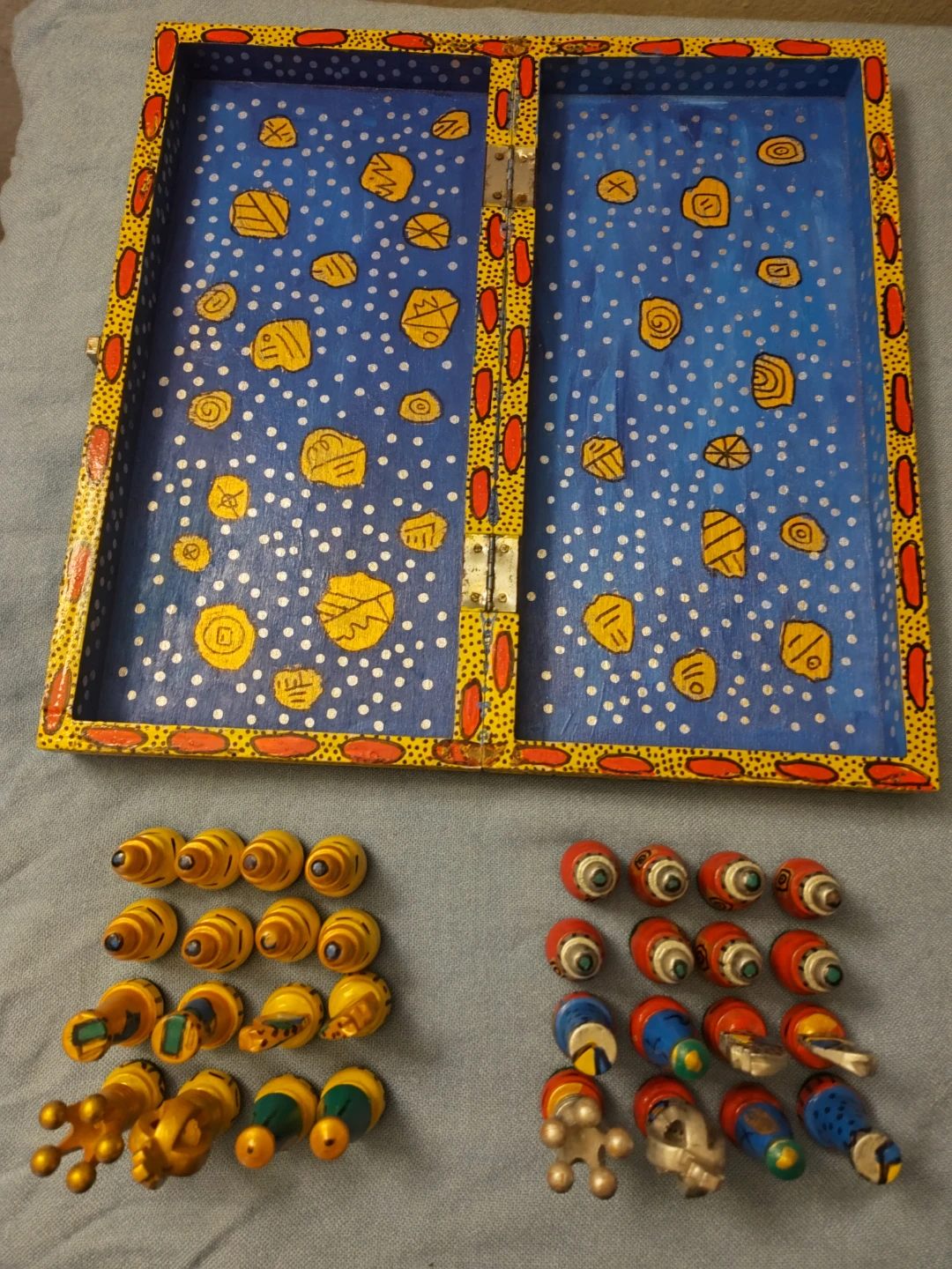 Hand-Painted Wooden Chess Set with Storage Box