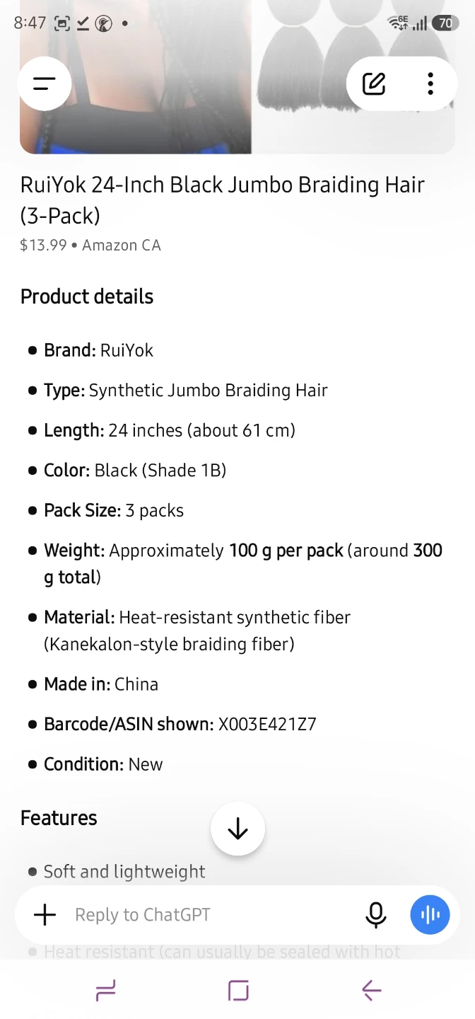 RuiYok 24-Inch Black Jumbo Braiding Hair (2-Pack) - photo 3