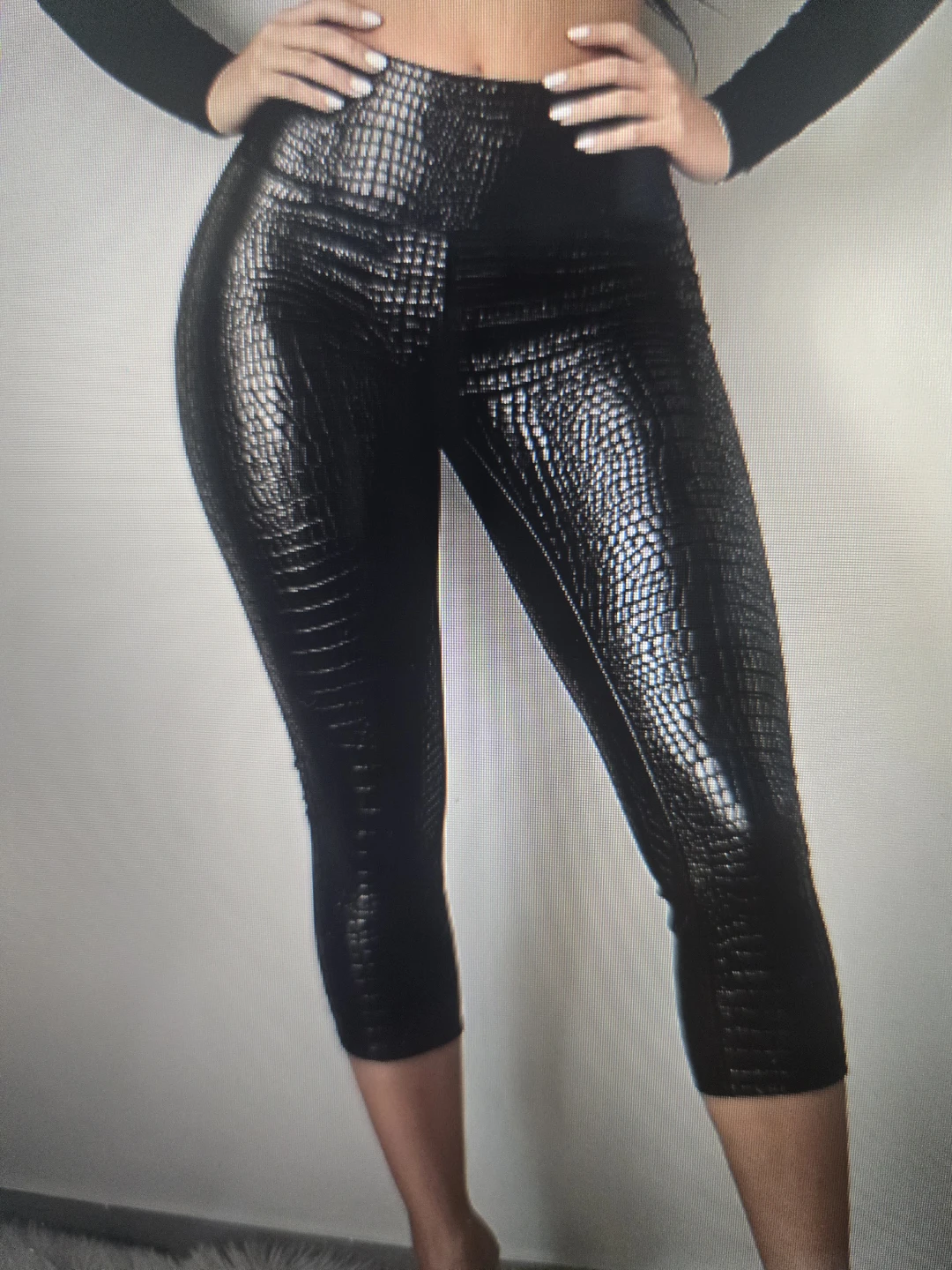 Black Crocodile Embossed Leggings New