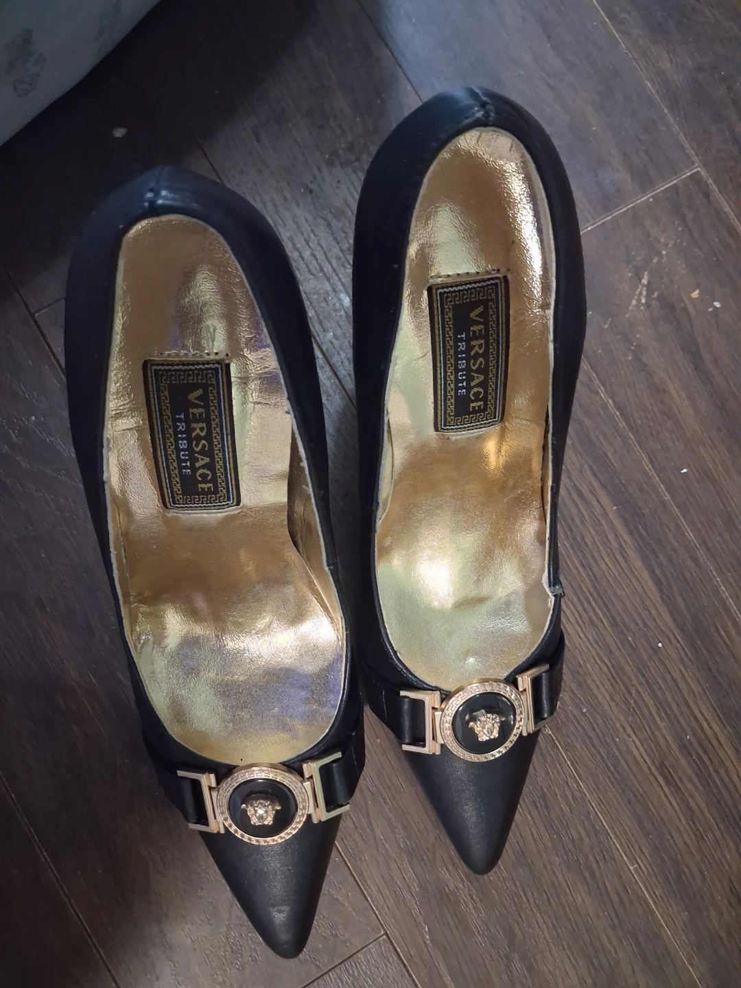 Versace Black Leather Heels