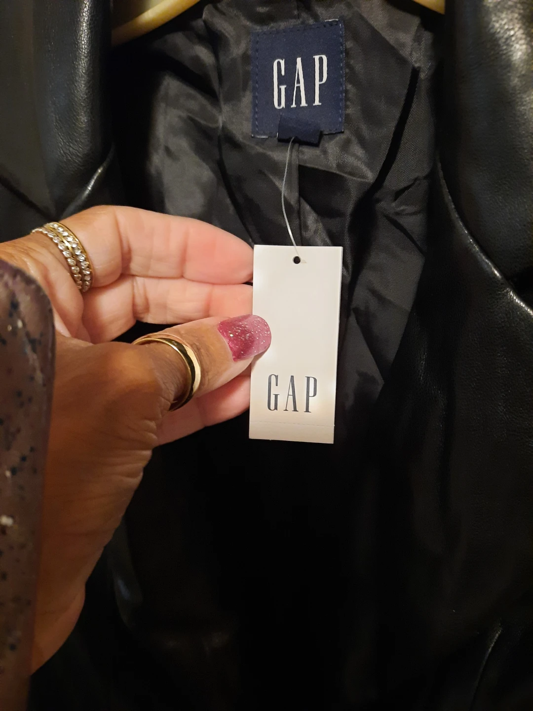NWT GAP Black Faux Leather Blazer Jacket - photo 3