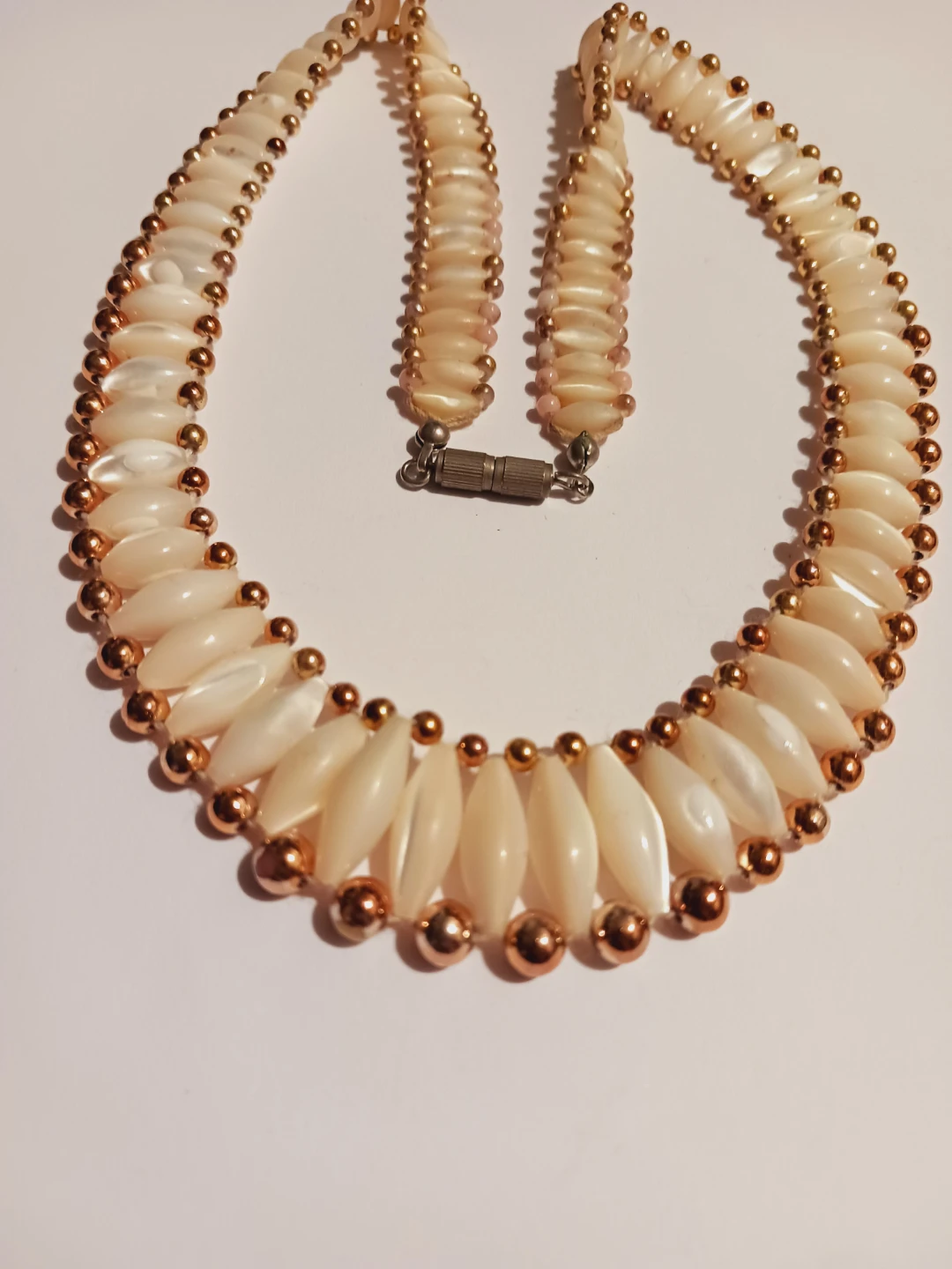 Mother of Pearl &  Rose gold beads statement necklace - photo 4