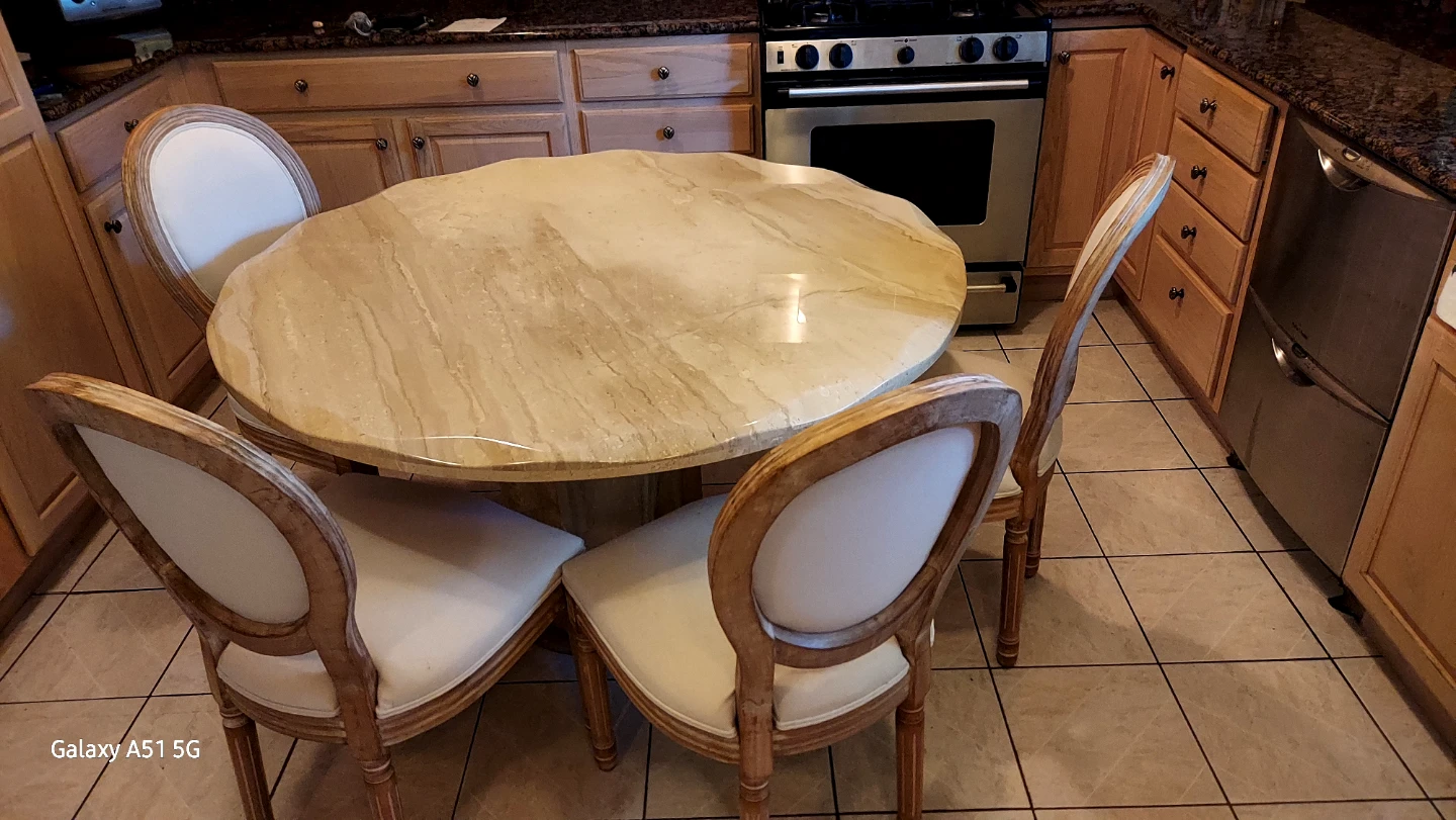 Solid marble dining table with beveled edges. - photo 3