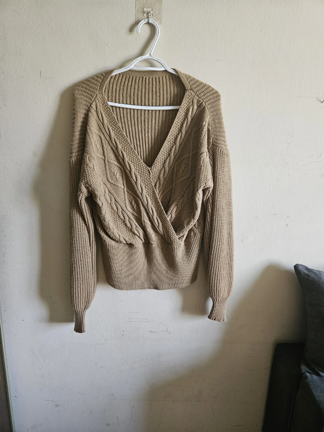 Camel Cable Knit Wrap Sweater