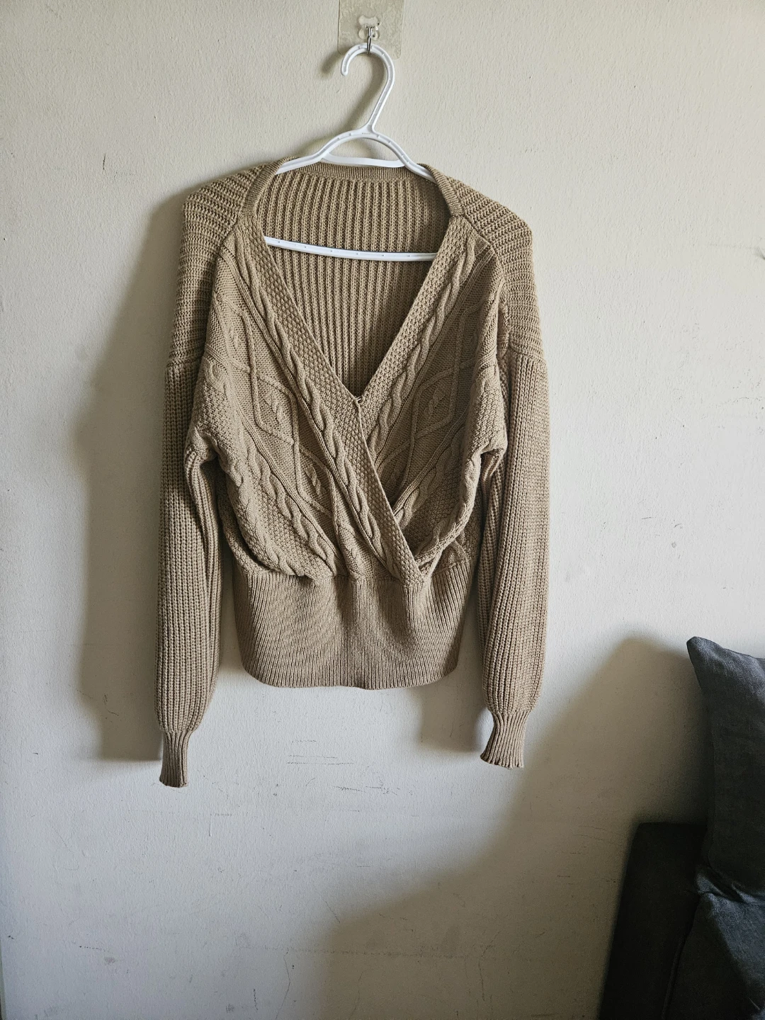 Camel Cable Knit Wrap Sweater - photo 2