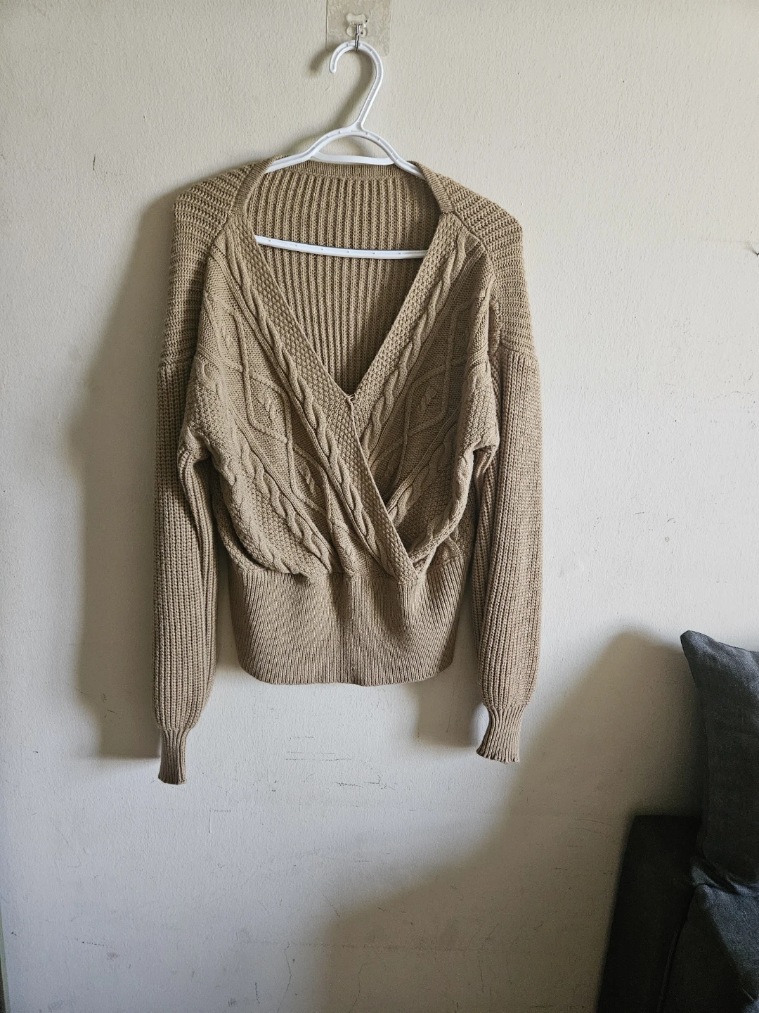 Camel Cable Knit Wrap Sweater - photo 3
