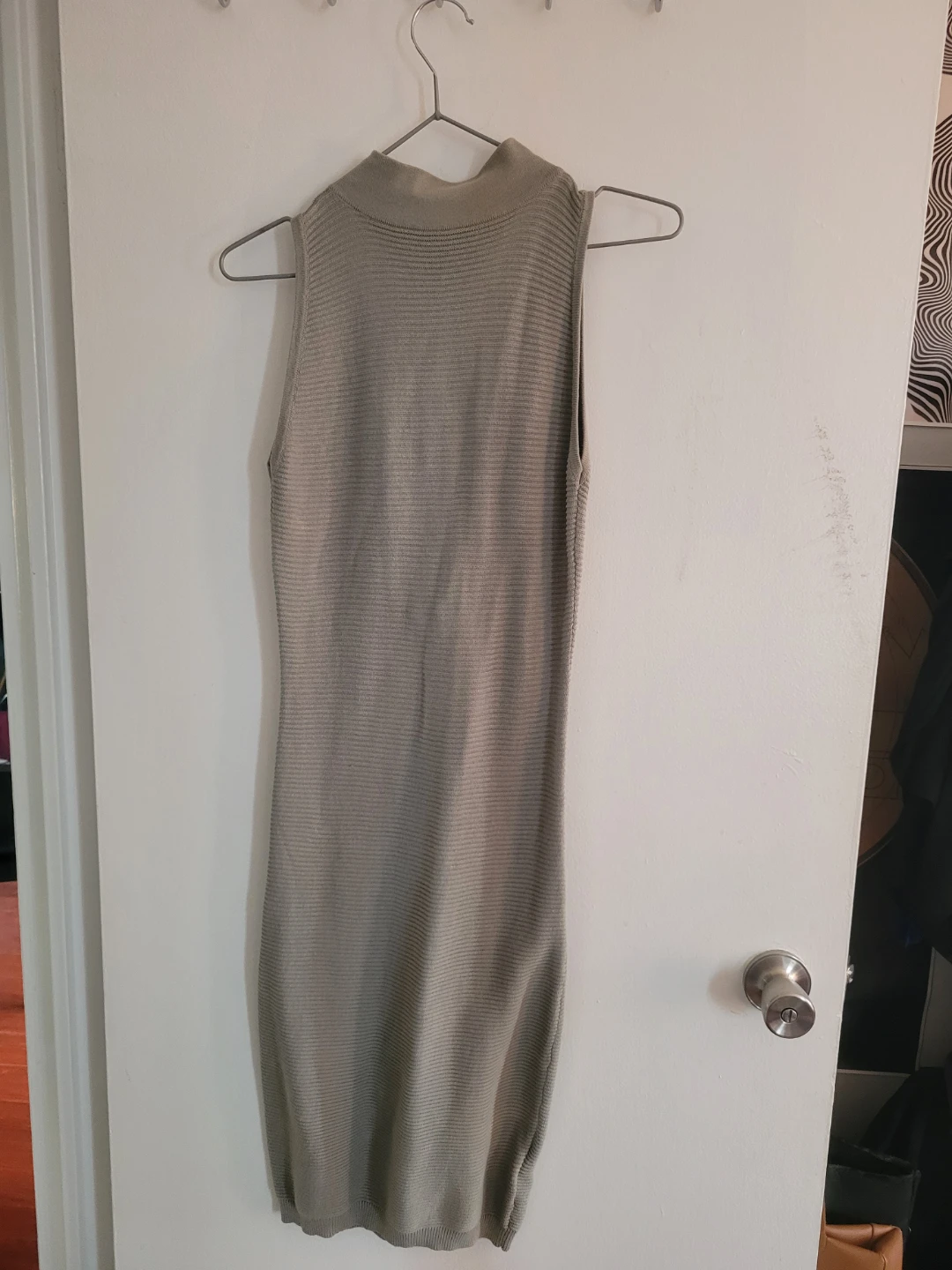 Sleeveless Mock Neck Zipper Knit Dress - grey