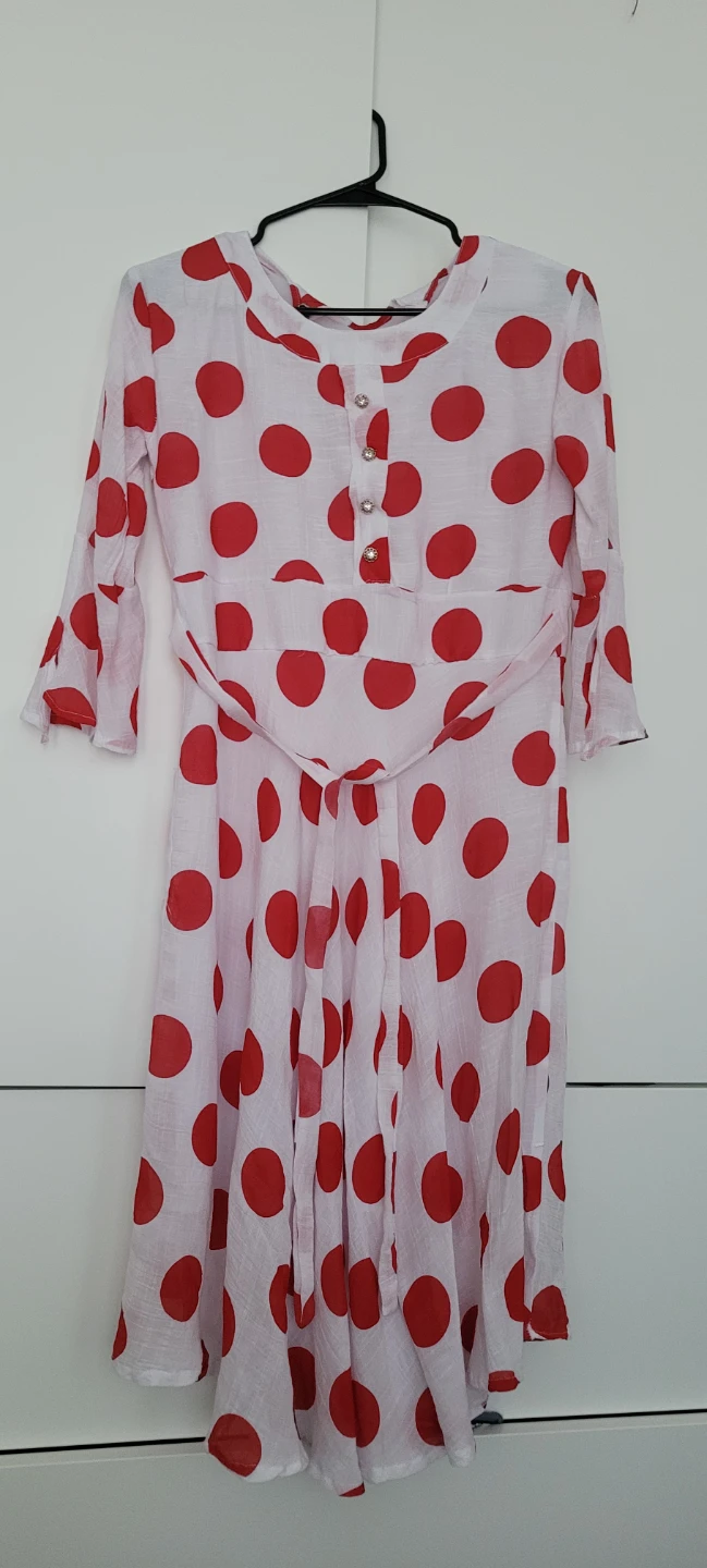 White Polka Dot Midi Dress with Belt