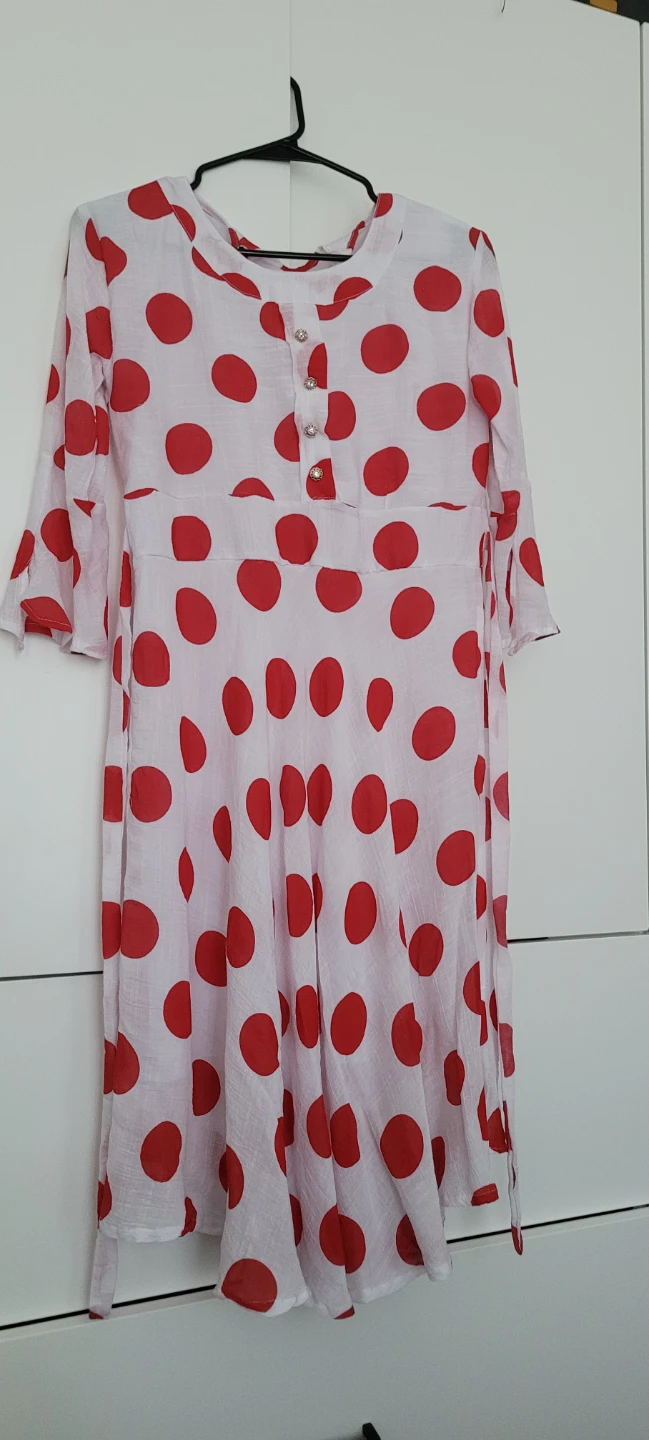 White Polka Dot Midi Dress with Belt - photo 2