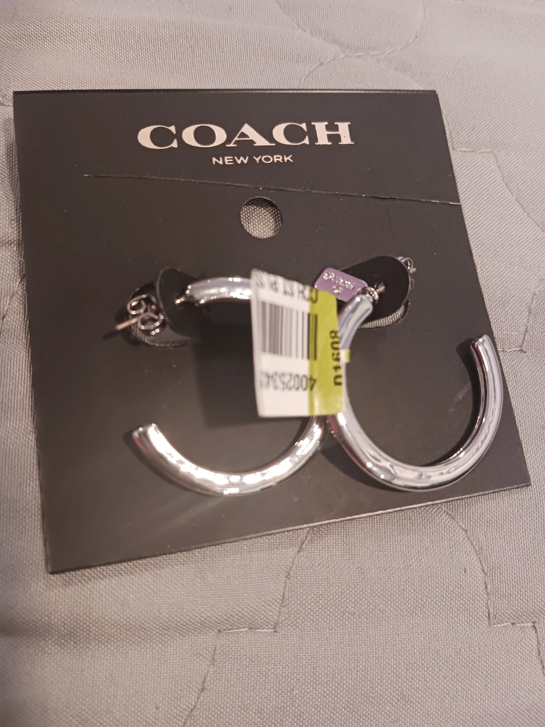 Coach New York Hoop Earrings Silver Tone