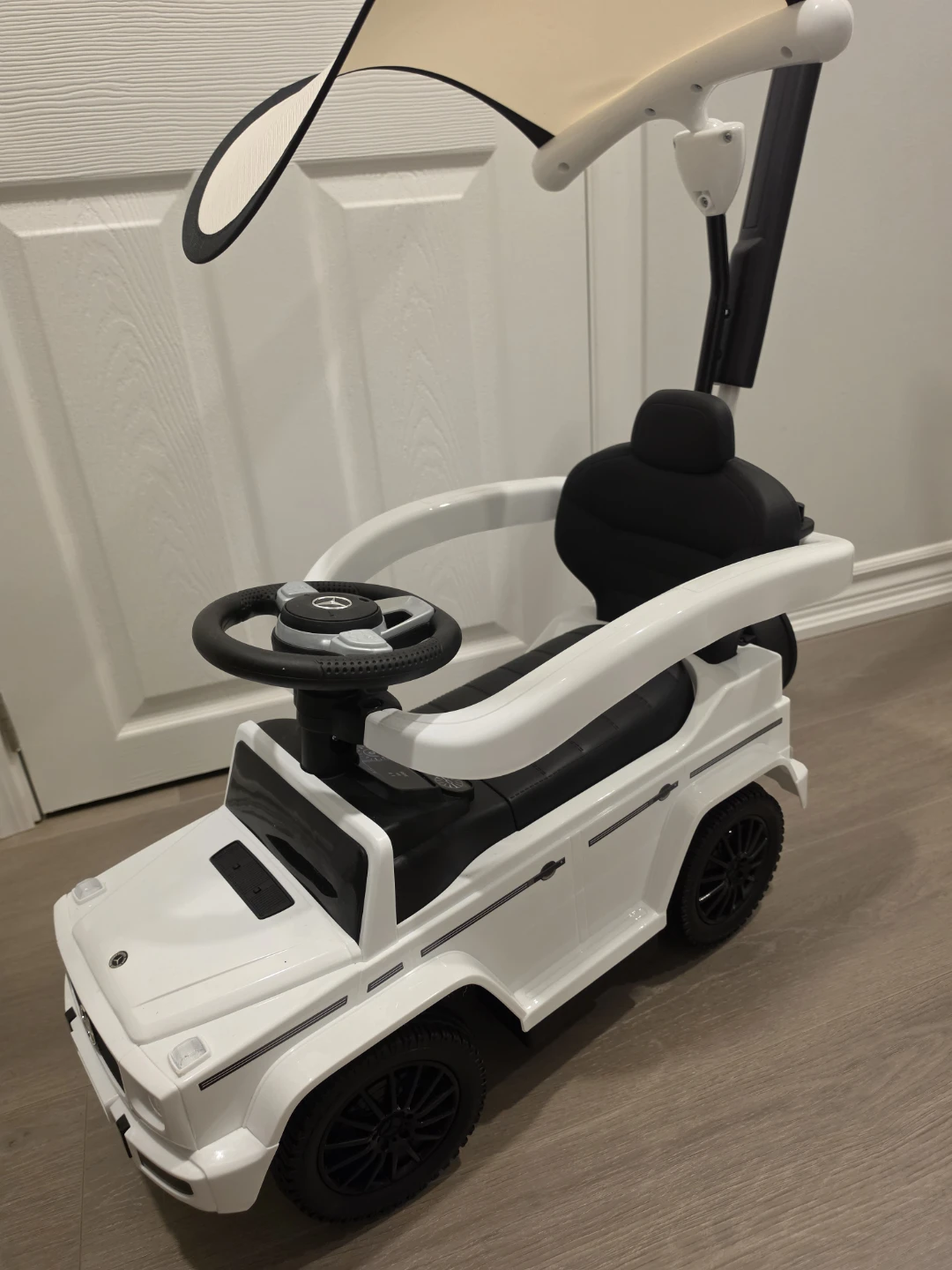 White Mercedes G-Class Ride-On Car with Canopy and Push Handle - photo 3
