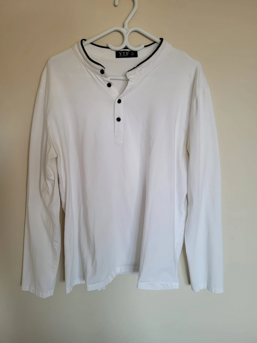 YTD Long Sleeve Henley Shirt - White