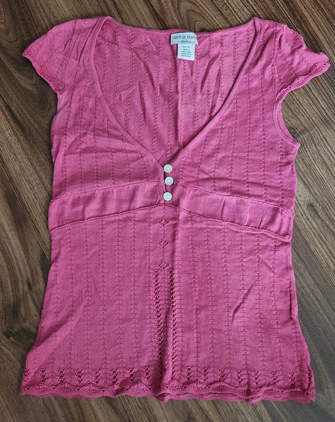 Guess Jeans Pink V-Neck Button-Up knit Top