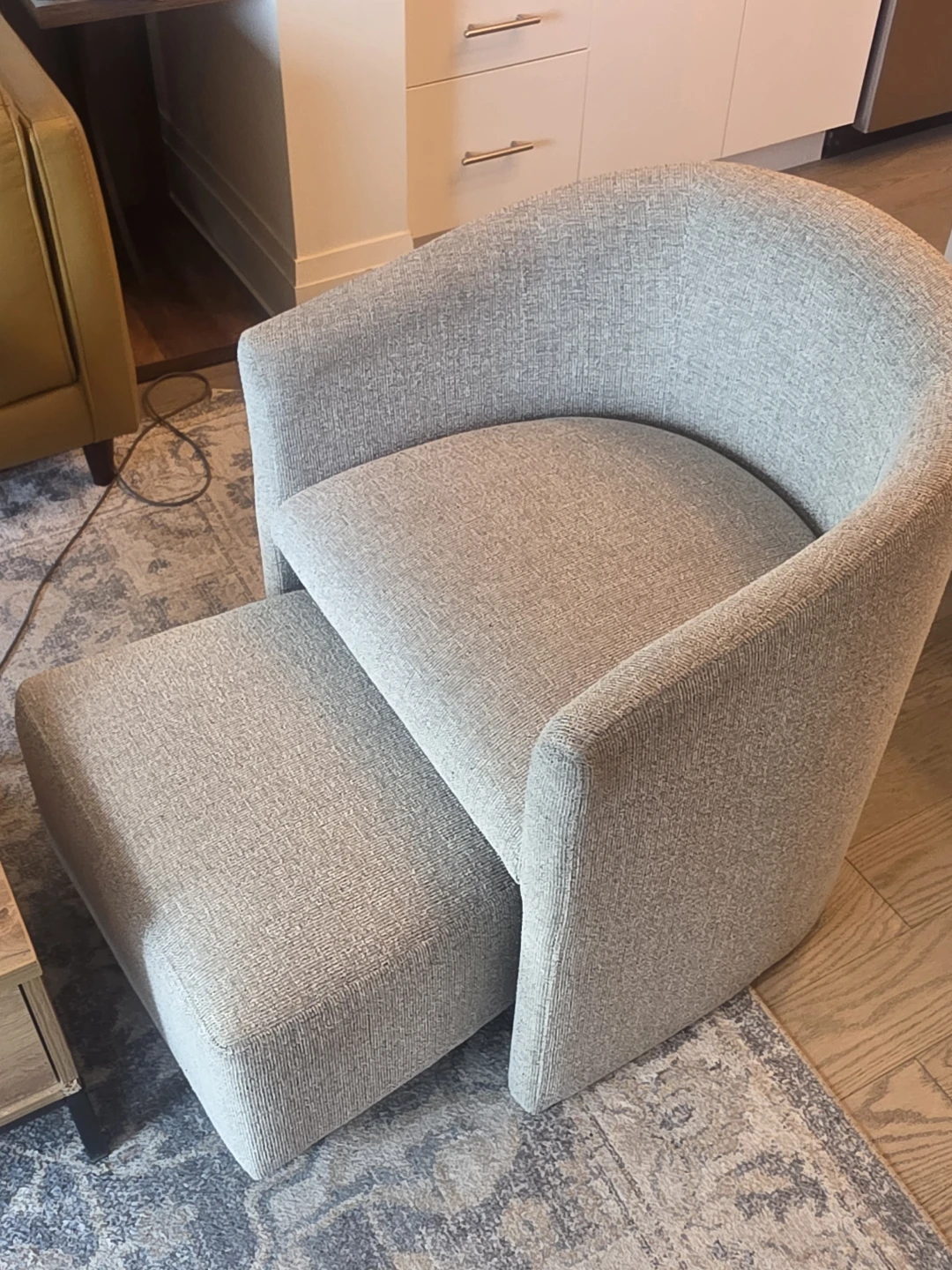 Grey Upholstered Armchair with Ottoman - photo 2