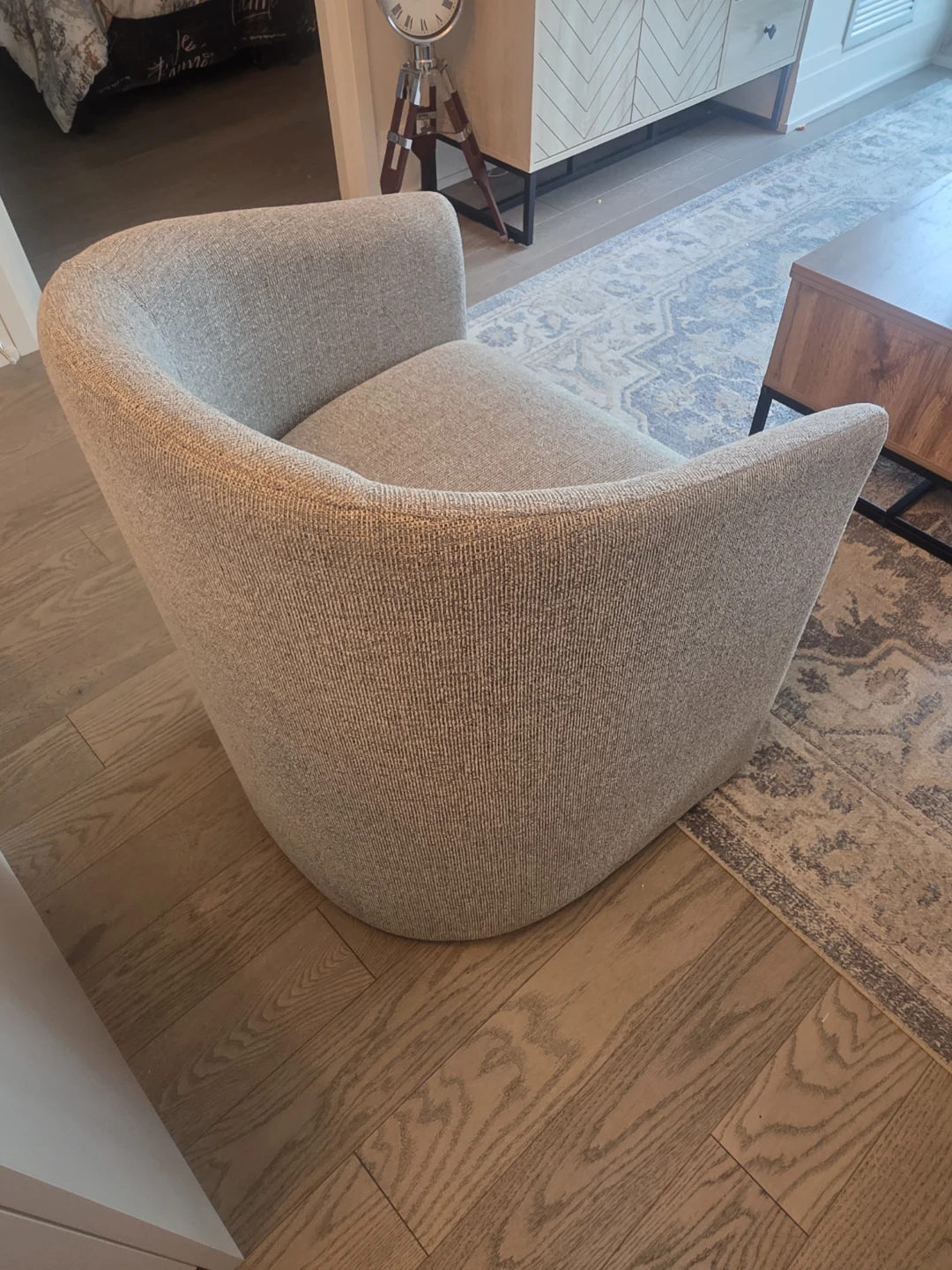 Grey Upholstered Armchair with Ottoman - photo 3