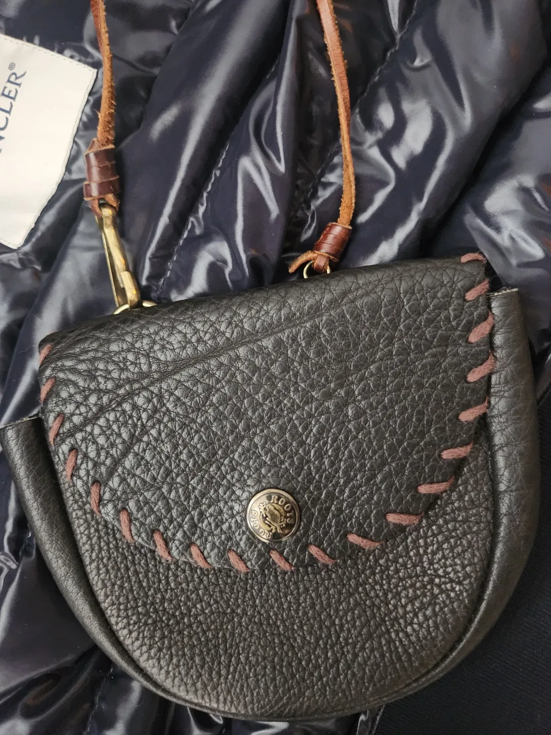 Roots Leather crossbody mini Coin Purse Pouch