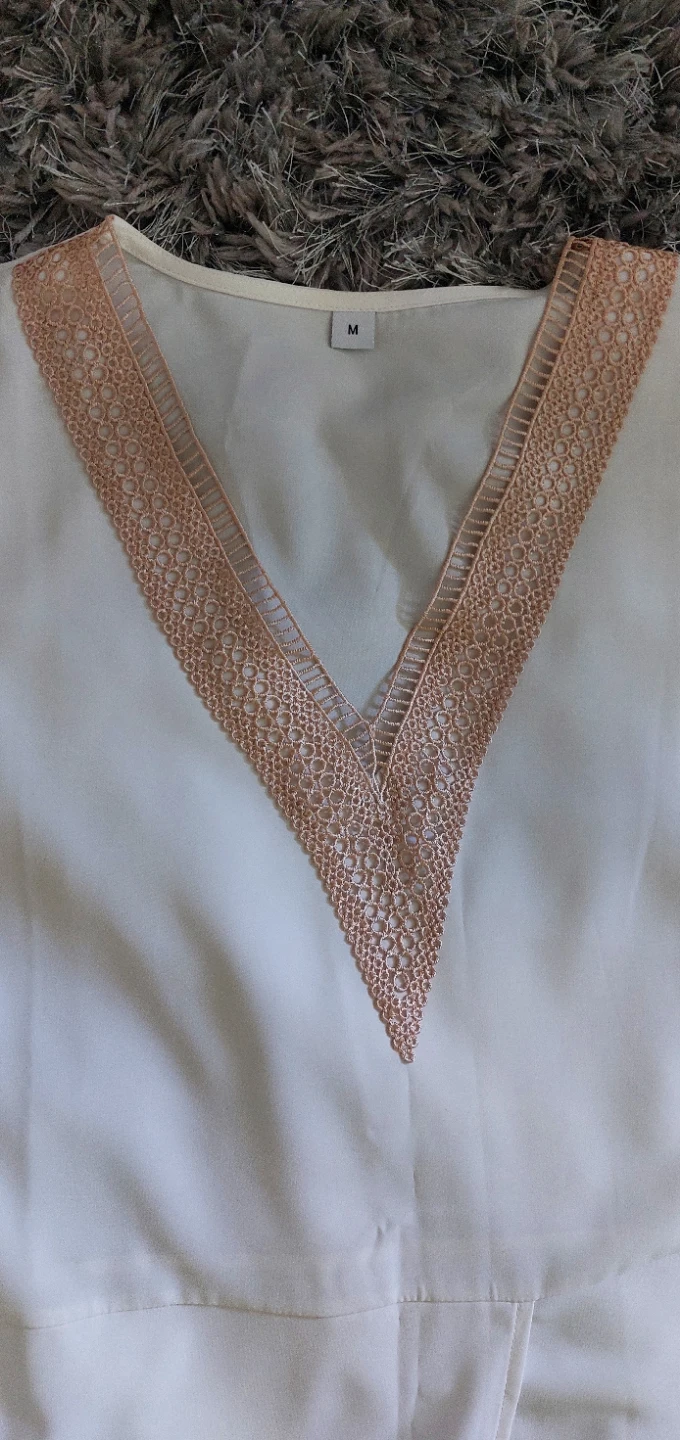 White V-Neck Dress with Lace Trim - photo 5