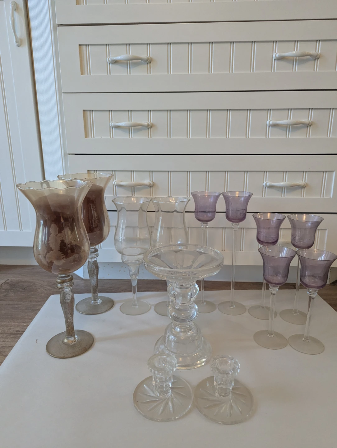 Assorted Glass Candle Holders and Vases (13 pieces)