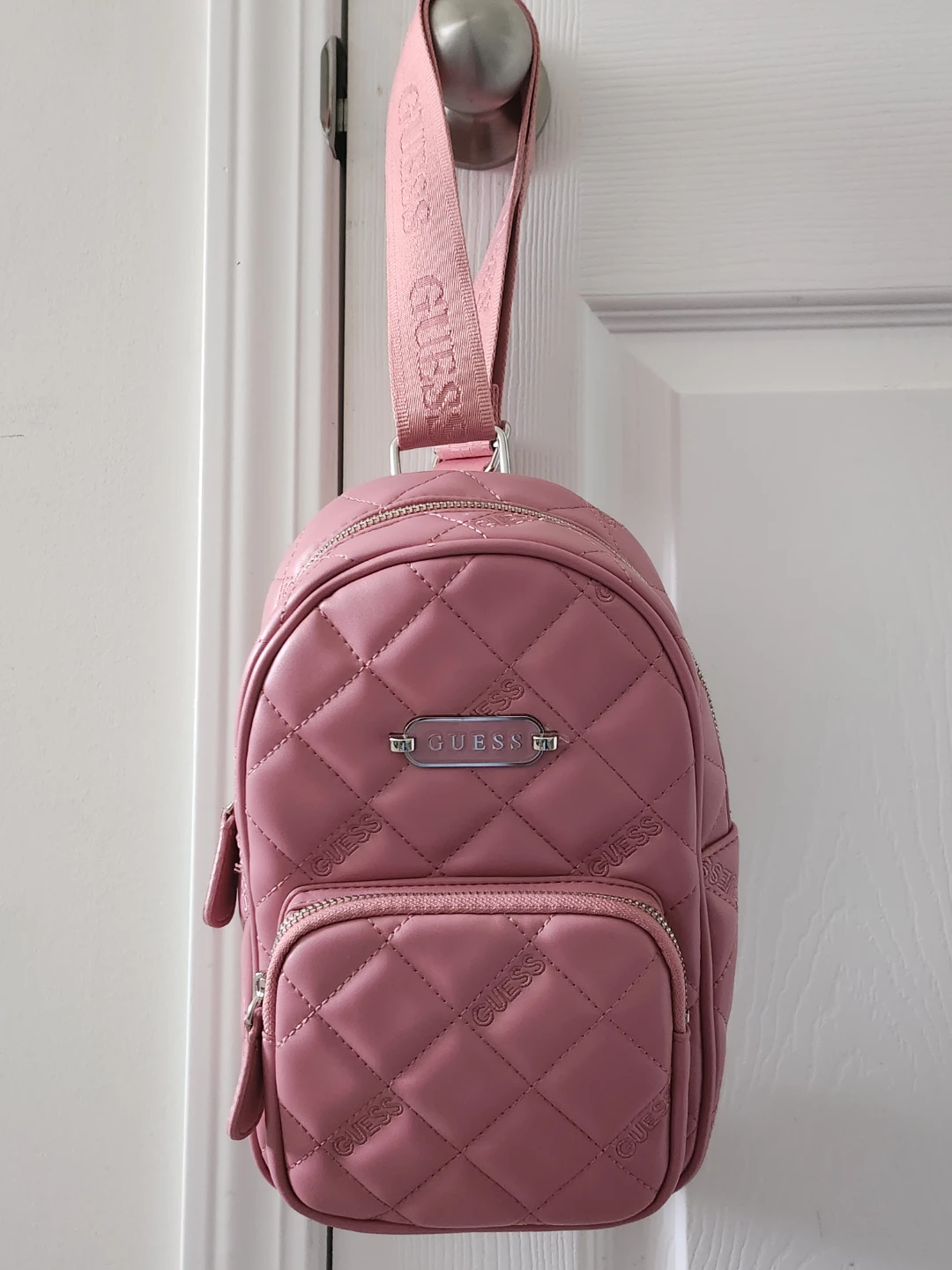 Guess Pink Quilted Side Bag Backpack