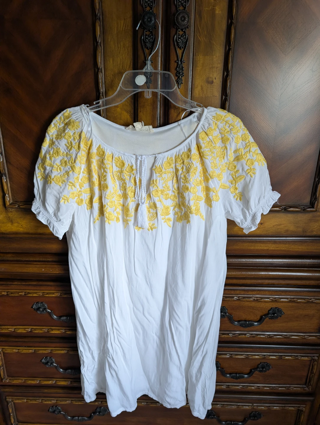 Luna Moon White Top with Yellow Embroidery - Size S