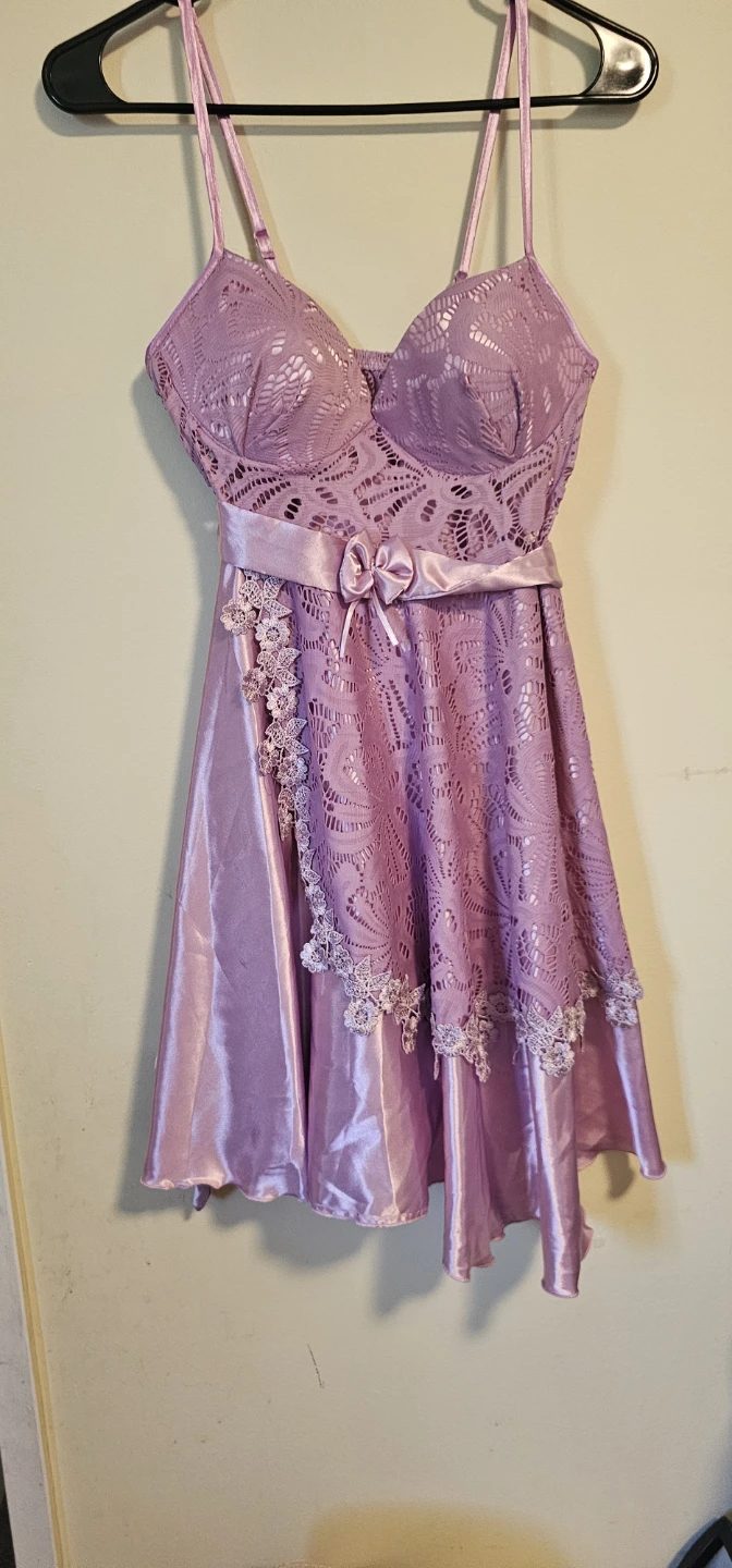 Lilac Lace and Satin Babydoll Dress