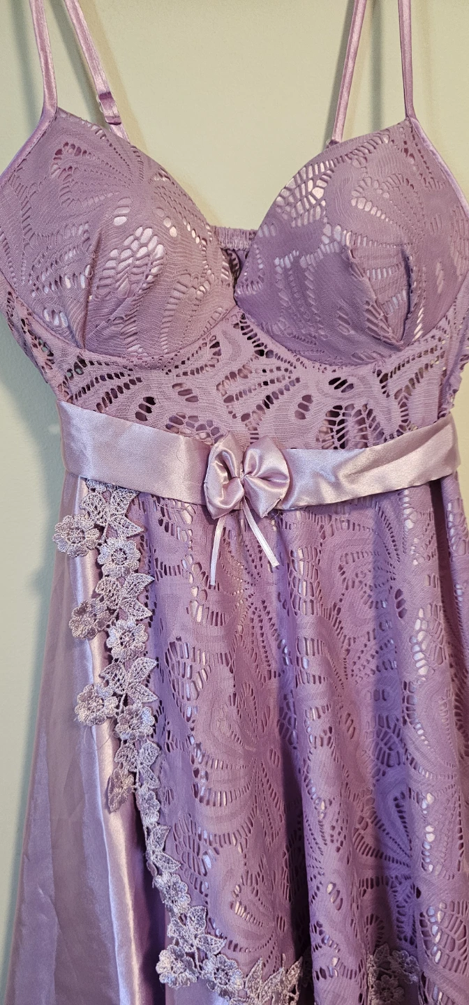 Lilac Lace and Satin Babydoll Dress - photo 2