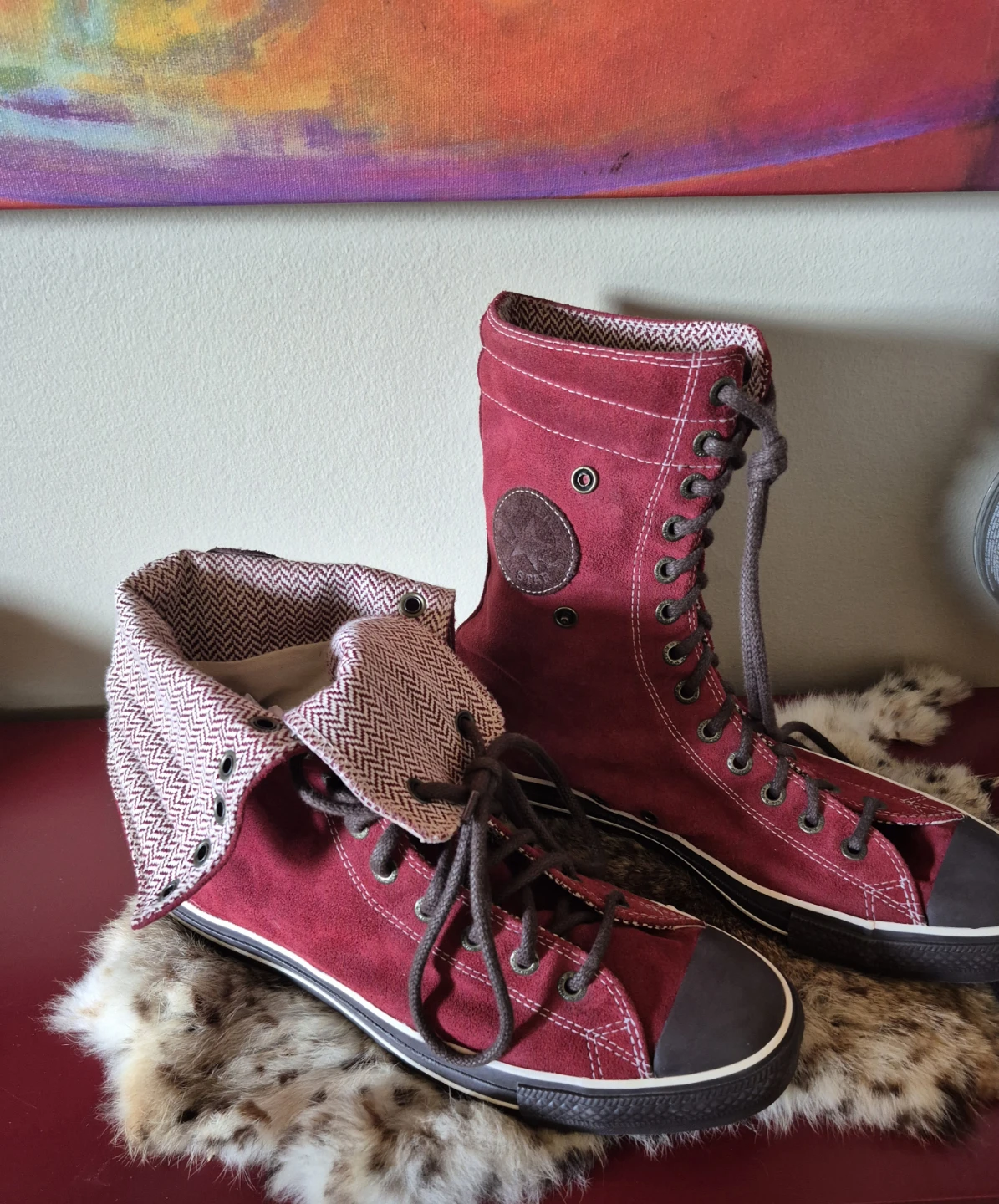 Converse All Star Red Suede Fold-Down Boots Size 11 - photo 2
