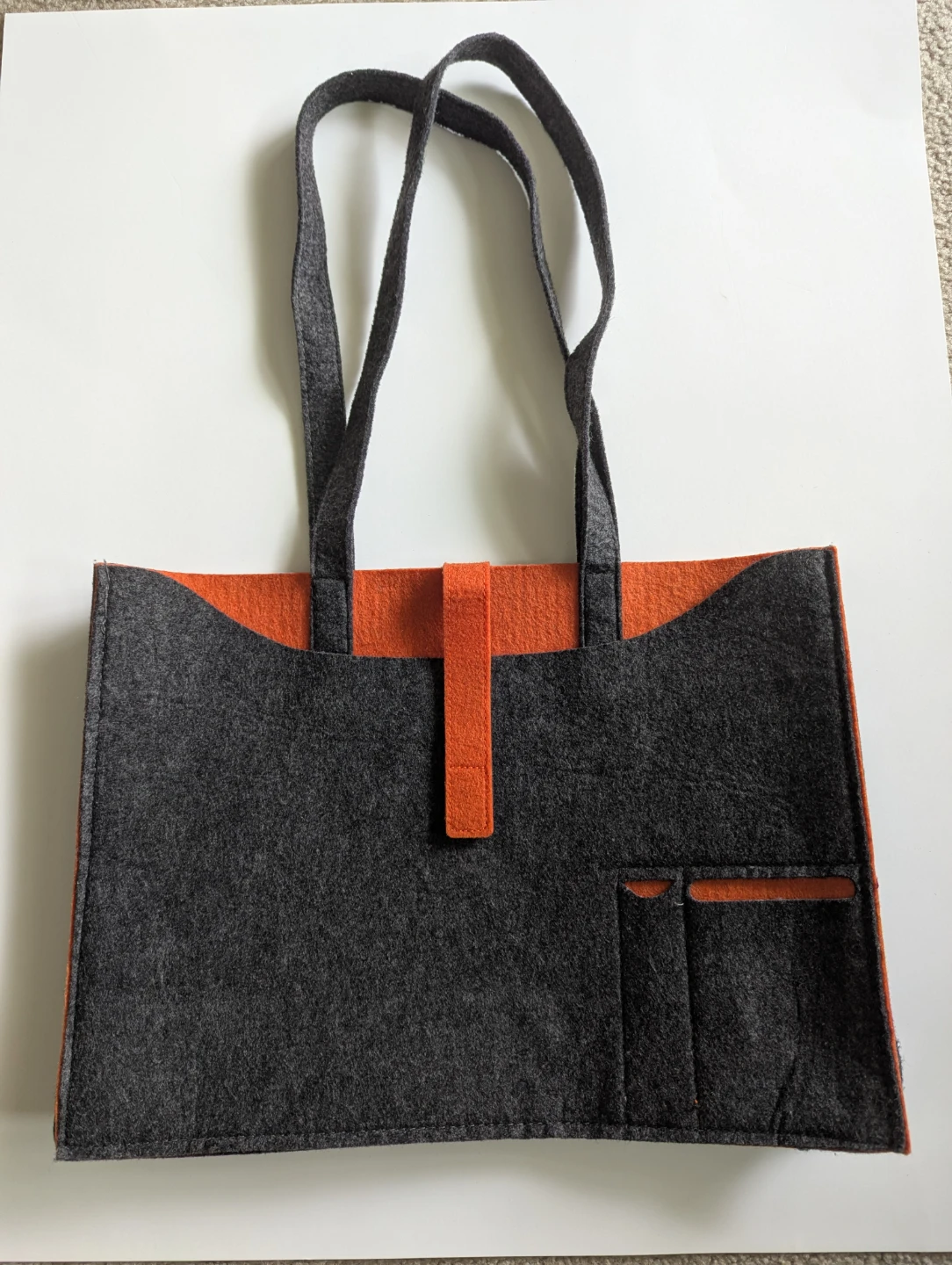 Gray and Orange Felt Tote Bag for Computer
