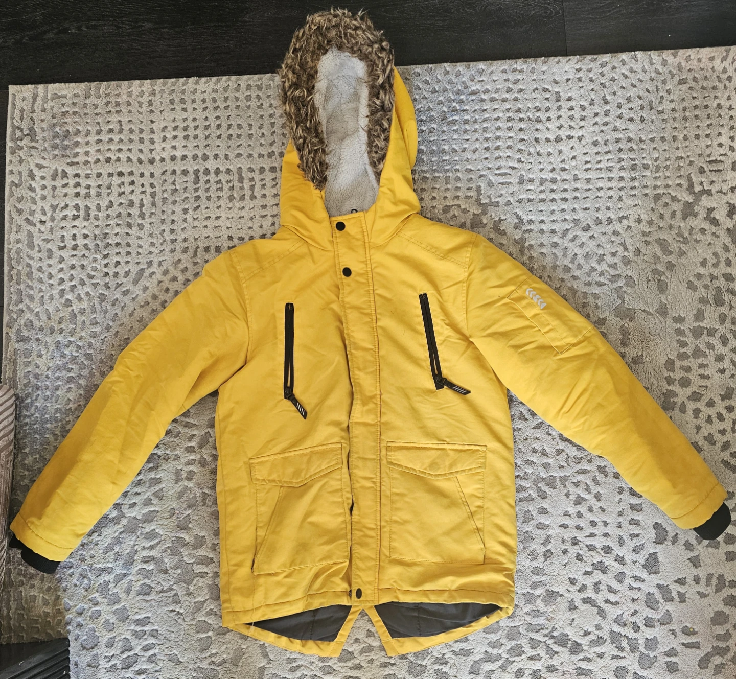 George Yellow Winter Jacket with Faux Fur Hood