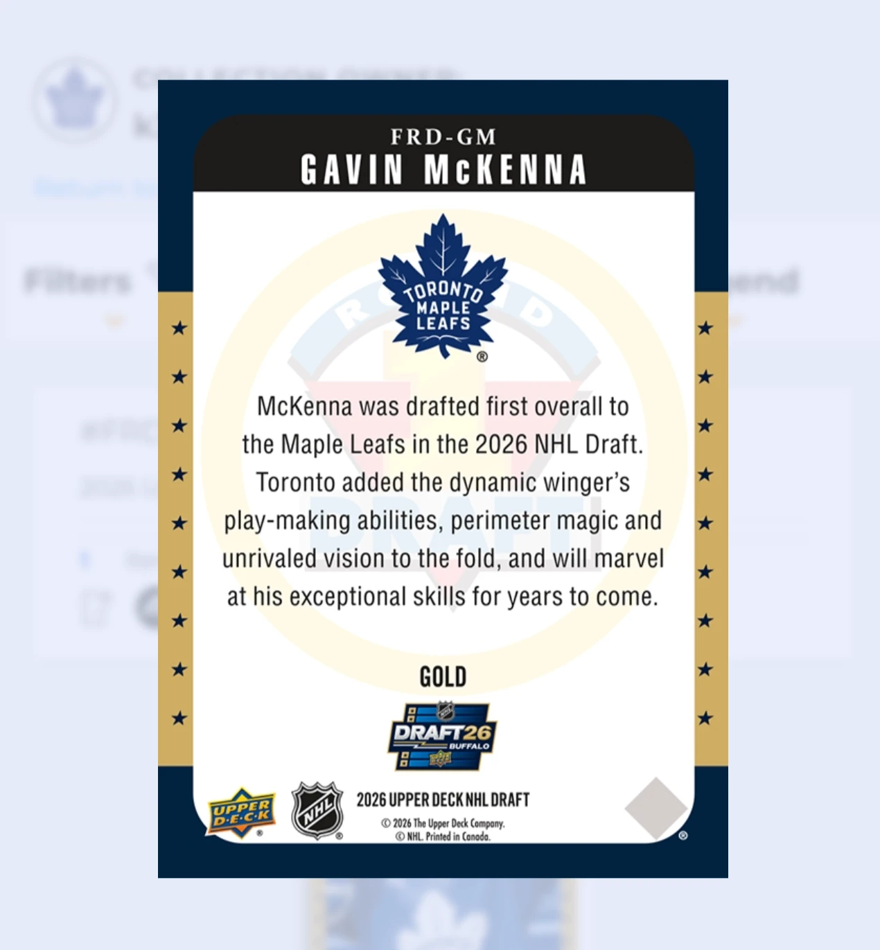Upper Deck 2026 NHL Draft Gavin McKenna E-Card Gold Parallel - photo 2